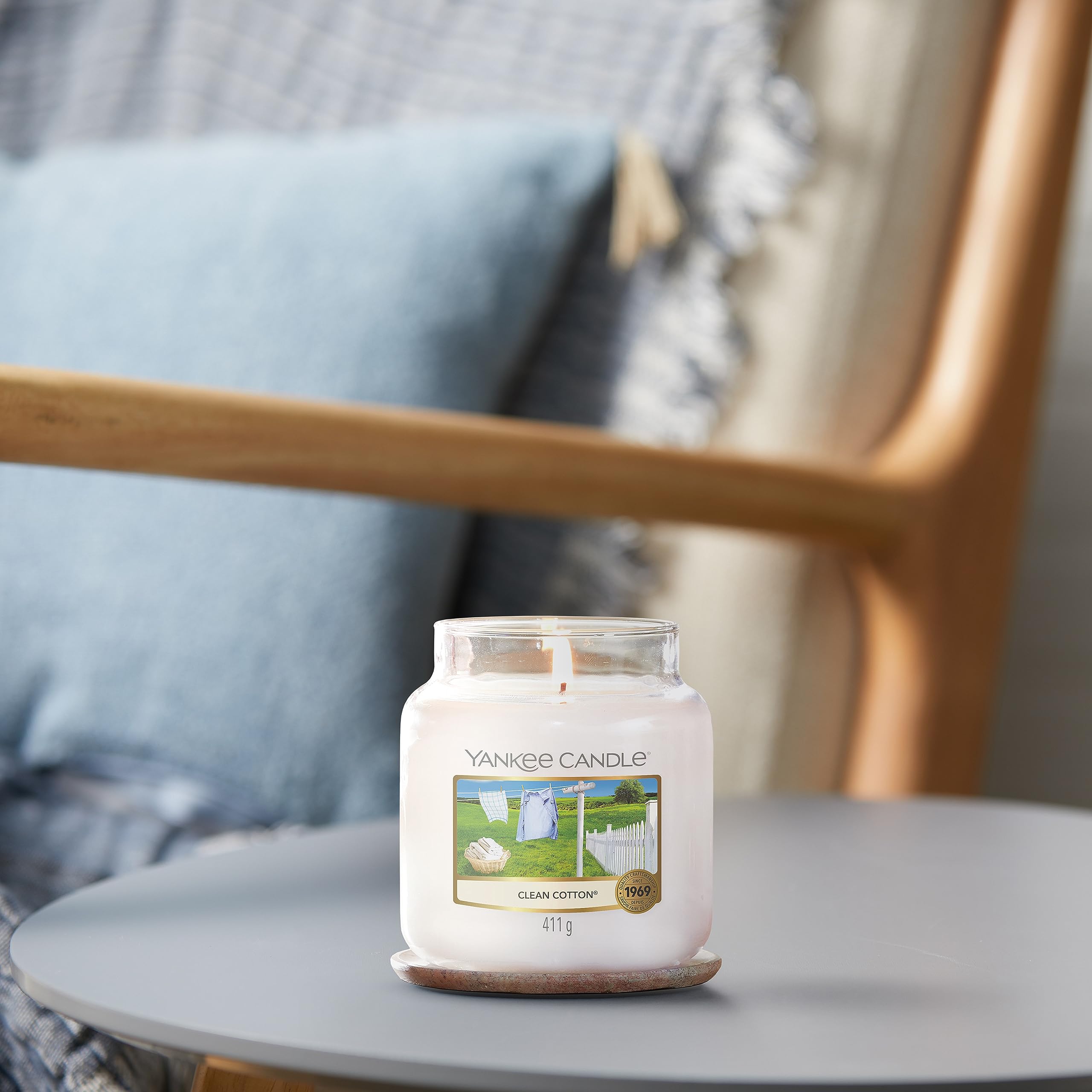 Yankee Candle Large Jar Scented Candle - Clean Cotton® Fragrance (YSSCC1) | Fresh & Crisp Home Decor for Living Room, Bedroom & Office