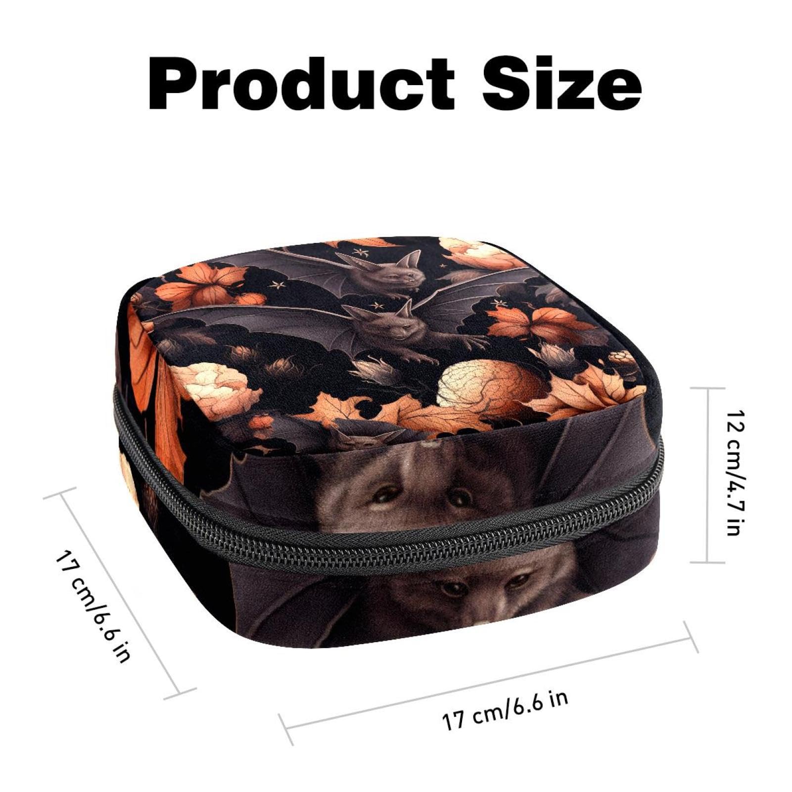 Portable Menstrual Cup Storage Bag & First Period Pouch for Women & Girls - Bat Design Zippered Padded Organizer for Tampons, Pads & Hygiene Products - Perfect for Travel, School & Halloween Accessories