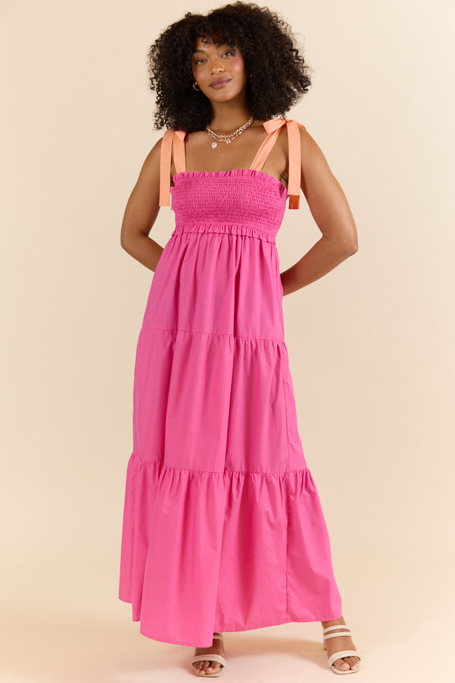 Season Of Bliss Pink Smocked Bust Maxi Dress - Flowy Summer Dress for Women, Beach Wedding Guest Dress, Boho Chic Maternity Dress - Perfect for Vacations, Parties & Special Occasions