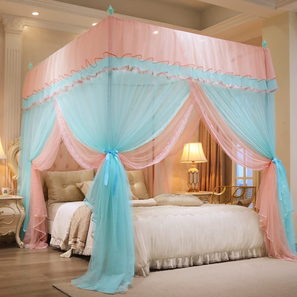 Elegant Mengersi Floral Canopy Bed Curtains for Girls - Queen Size Green Princess Bed Drapes with Flower Patterns, Perfect for Bedroom Decor, Birthday Gifts & Romantic Room Ambiance