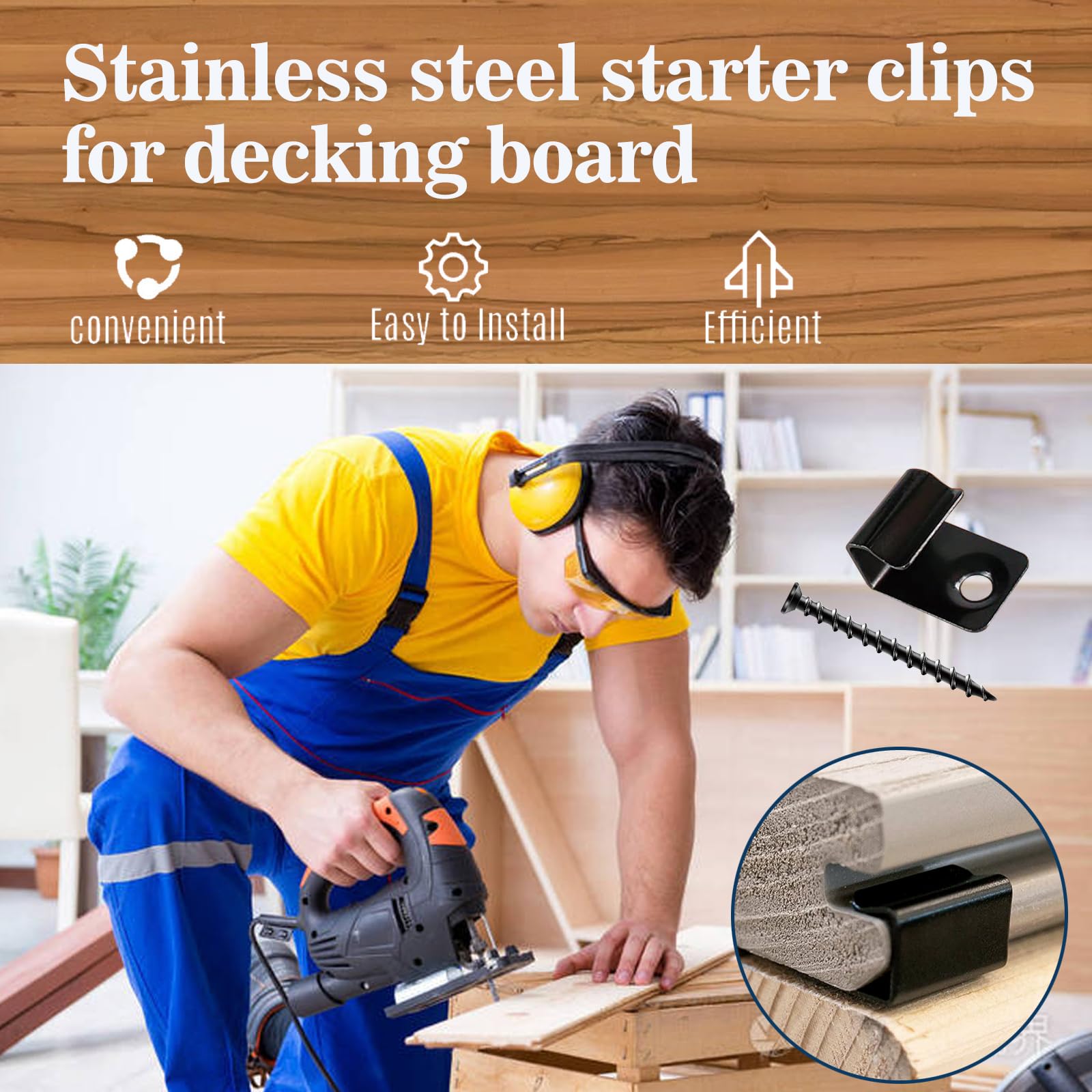 316 Stainless Steel Universal Decking Starter Clips - Hidden Fasteners with Screws (40 Pack) | Black Finish for Outdoor Decking Projects | Perfect for DIY Deck Installation & Wooden Patio Construction
