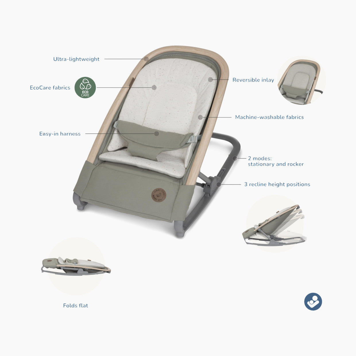 Maxi Cosi 2-in-1 Kori Lightweight Baby Rocker - Portable Infant Seat for Newborns to Toddlers | Perfect for Nursery, Living Room & Travel
