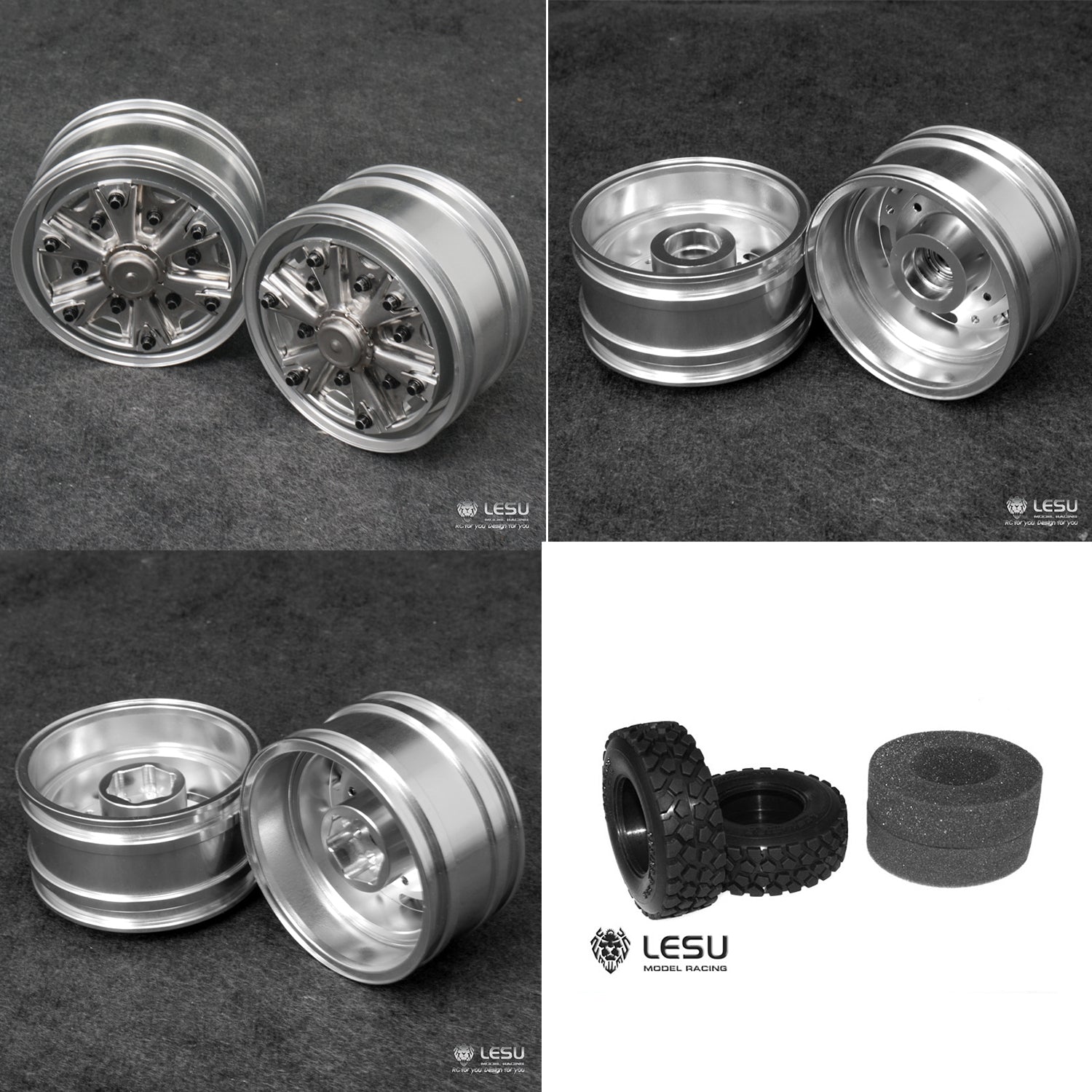 LESU Trailer Metal Unpowered/Powered Front Wheel Hub with A B Rubber Tires for 1/14 RC DIY Tamiya Model Tractor Truck Car Parts - Perfect for RC Vehicle Upgrades & DIY Projects
