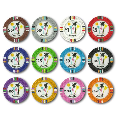 50 Desert Heat 14g Clay Poker Chips Set - Premium Casino Style Poker Chips for Texas Hold'em, Blackjack & Home Game Nights