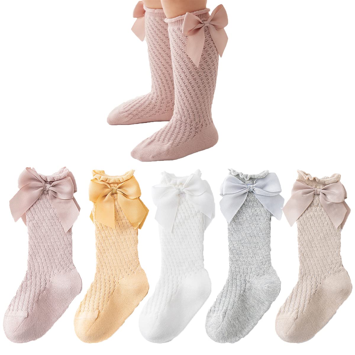 Baby Girls Knee High Socks - Breathable Cotton Toddler Dress Socks with Bowknot Design - Perfect for School, Parties & Special Occasions