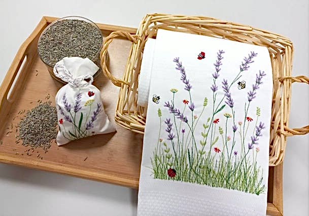 Lavender Field Embroidered Guest Towel Set - Soft Cotton Hand Towels for Bathroom, Powder Room & Guest House Decor - Perfect for Weddings, Spa Days & Luxury Home Accents