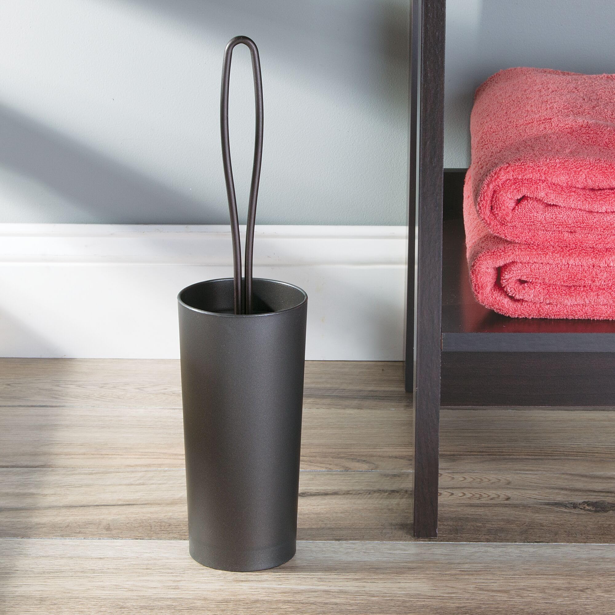 iDesign Loop Toilet Bowl Brush and Holder Set - Bronze Bathroom Cleaning Tool for Toilet Cleaning and Storage Organization | Perfect for Small Bathrooms, Apartments, and RVs