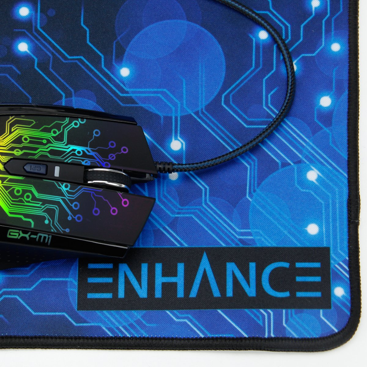 ENHANCE Small Gaming Mouse Pad 12.6x10.6 Inches - Non-Slip Rubber Base Mouse Mat with Anti-Fray Stitching & Smooth Cloth Surface for Precise Tracking - Professional Esports Mousepad for PC, Laptop, Office & Gaming (Blue)