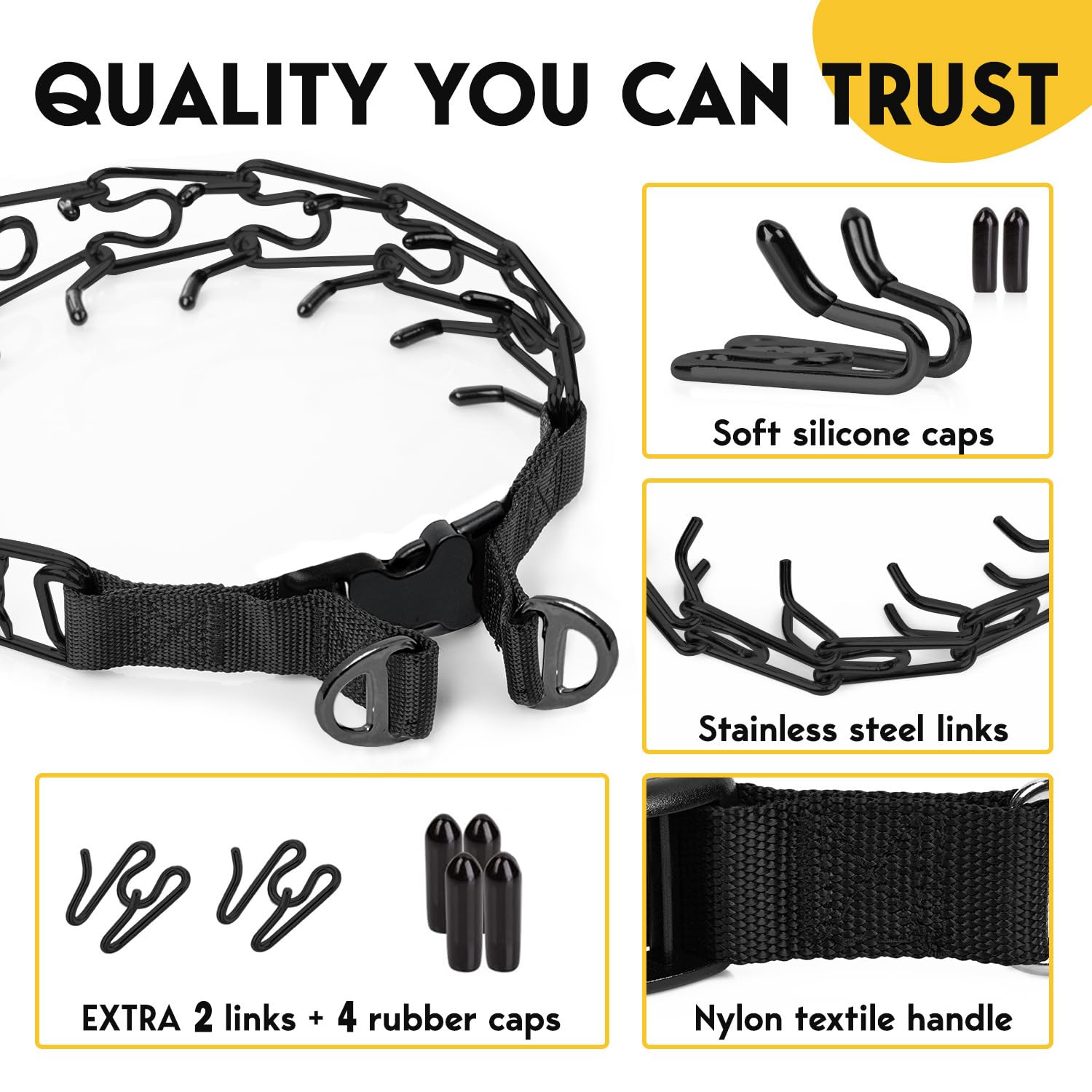 PetJett Prong Collar for Dogs - No Pull Training Collar, Adjustable Pinch Collar for Small Medium Large Dogs - Stainless Steel Choke Chain for Obedience & Behavior Training - Perfect for Walking, Leash Training & Aggressive Dogs Control
