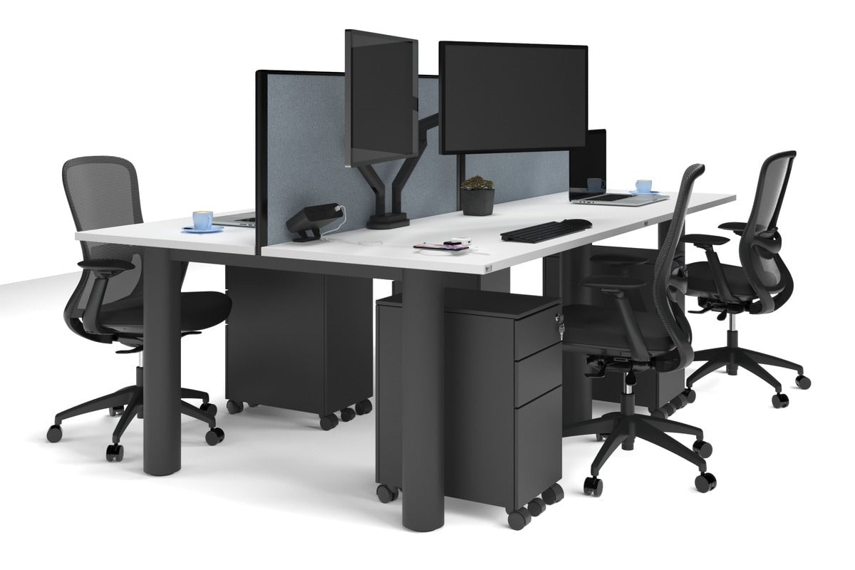 Quadro Cylinder Leg 4-Person Office Workstation Desk [1200L x 700W] - Modern Collaborative Workspace Solution for Team Projects & Office Meetings