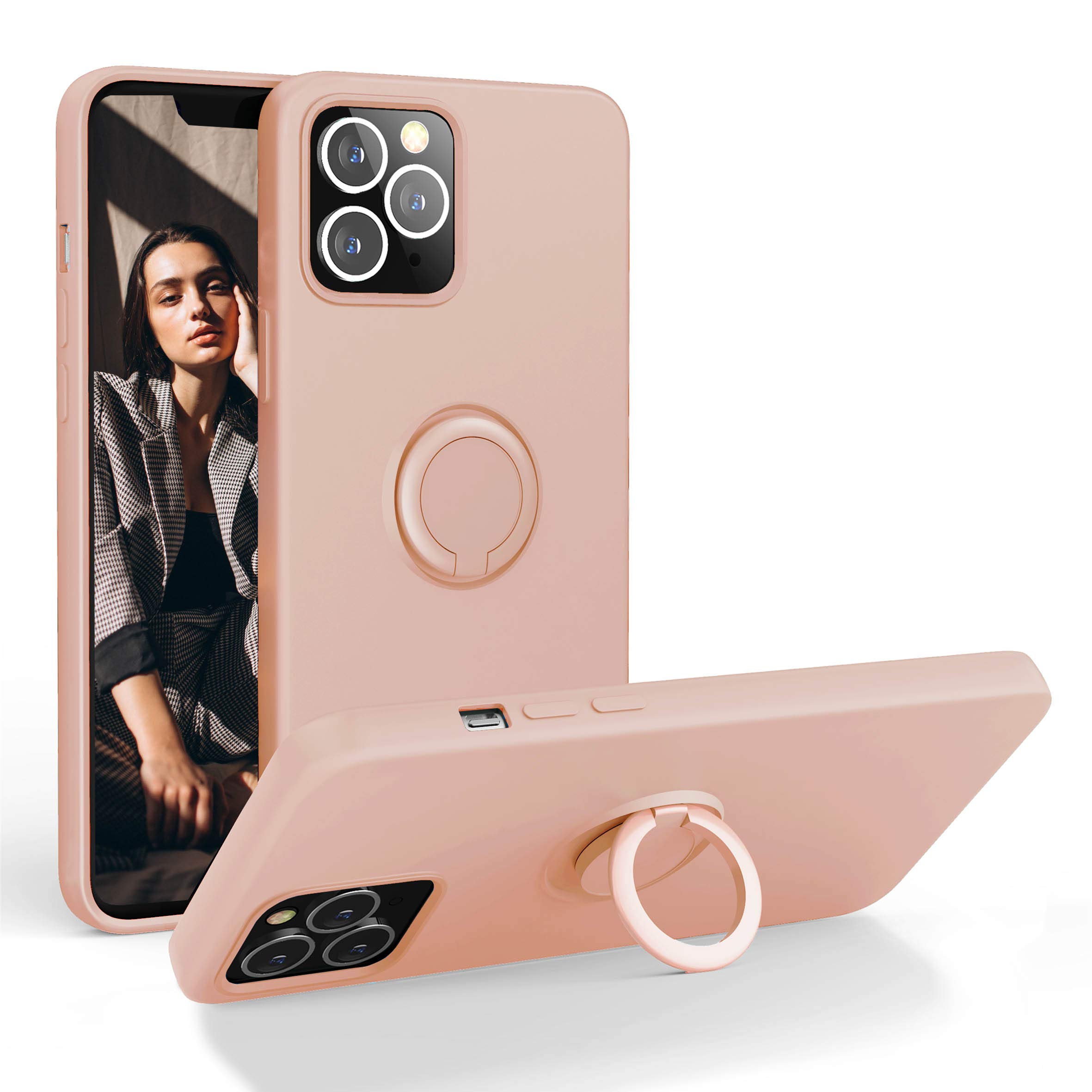 Shockproof Silicone iPhone 12 Pro Max Case with 360° Ring & Magnetic Car Mount - Soft Microfiber Liner, 6.7 Inch Protective Phone Cover in Pinksand - Perfect for Daily Use, Travel, and Hands-Free Driving