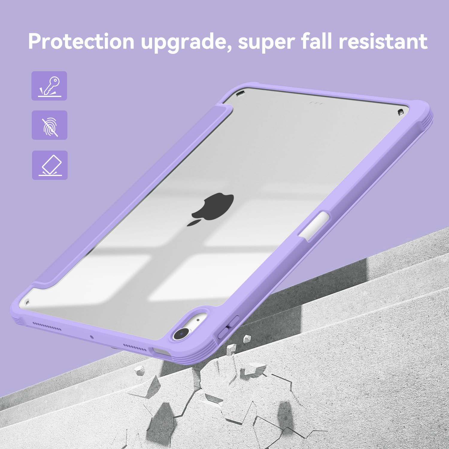 OKP iPad Air 5th/4th Generation Case (2022/2020 Model) - 10.9 Inch Slim Lightweight Trifold Folio Smart Cover with Pencil Holder & Auto Sleep/Wake - Clear Back Light Purple - Perfect for Work, School & Travel