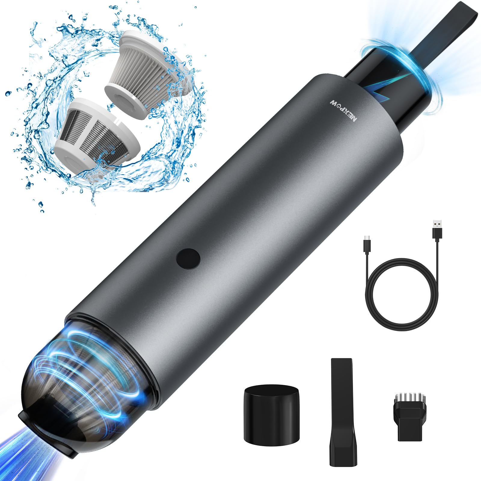 NEXPOW 10000PA High Power Handheld Car Vacuum Cleaner with Detachable Power Bank - Cordless Portable Vacuum with USB Charging for Car, Home & Office - Perfect for Quick Car Cleaning, Pet Hair Removal & Small Space Maintenance