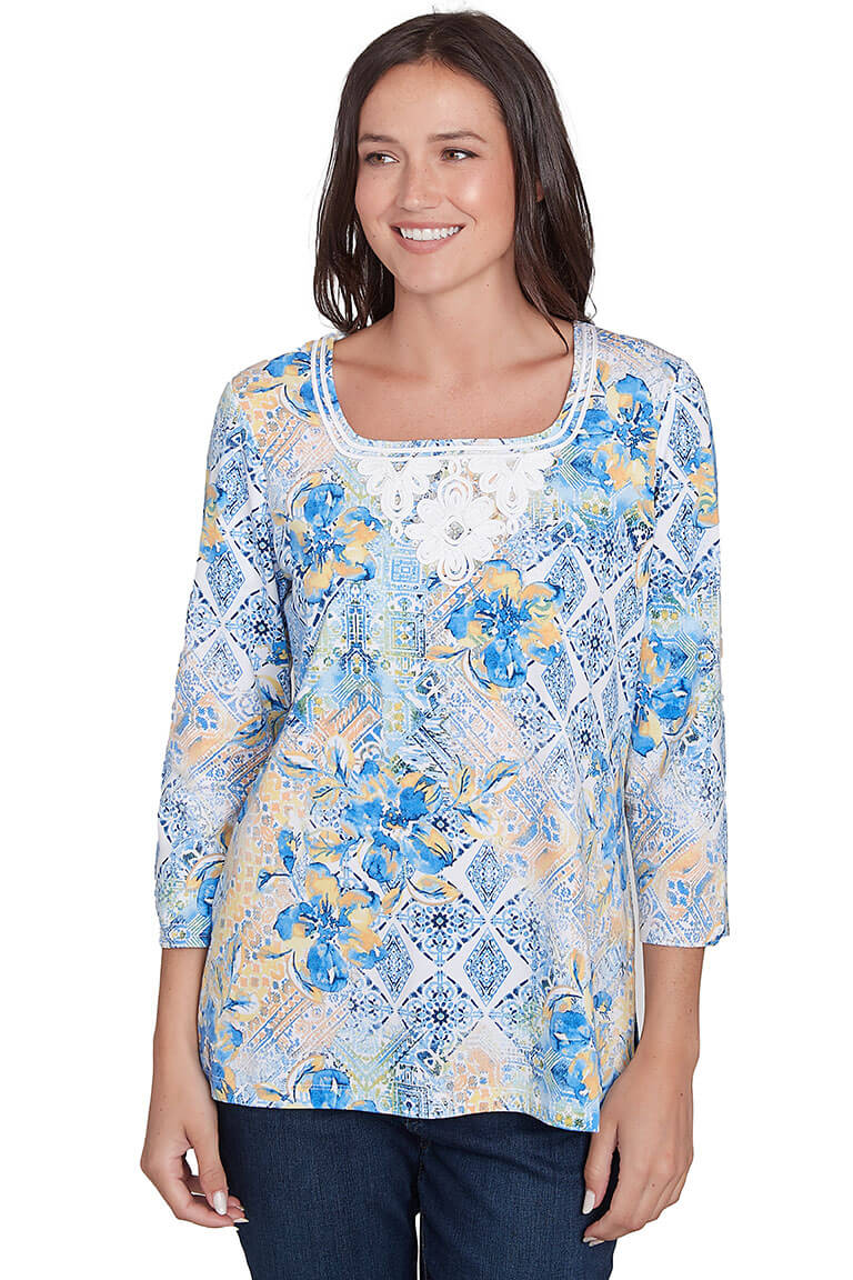 Bella Vista Floral Watercolor Print Women's Blouse - Elegant Flowy Tops for Casual Wear, Office, and Summer Outfits
