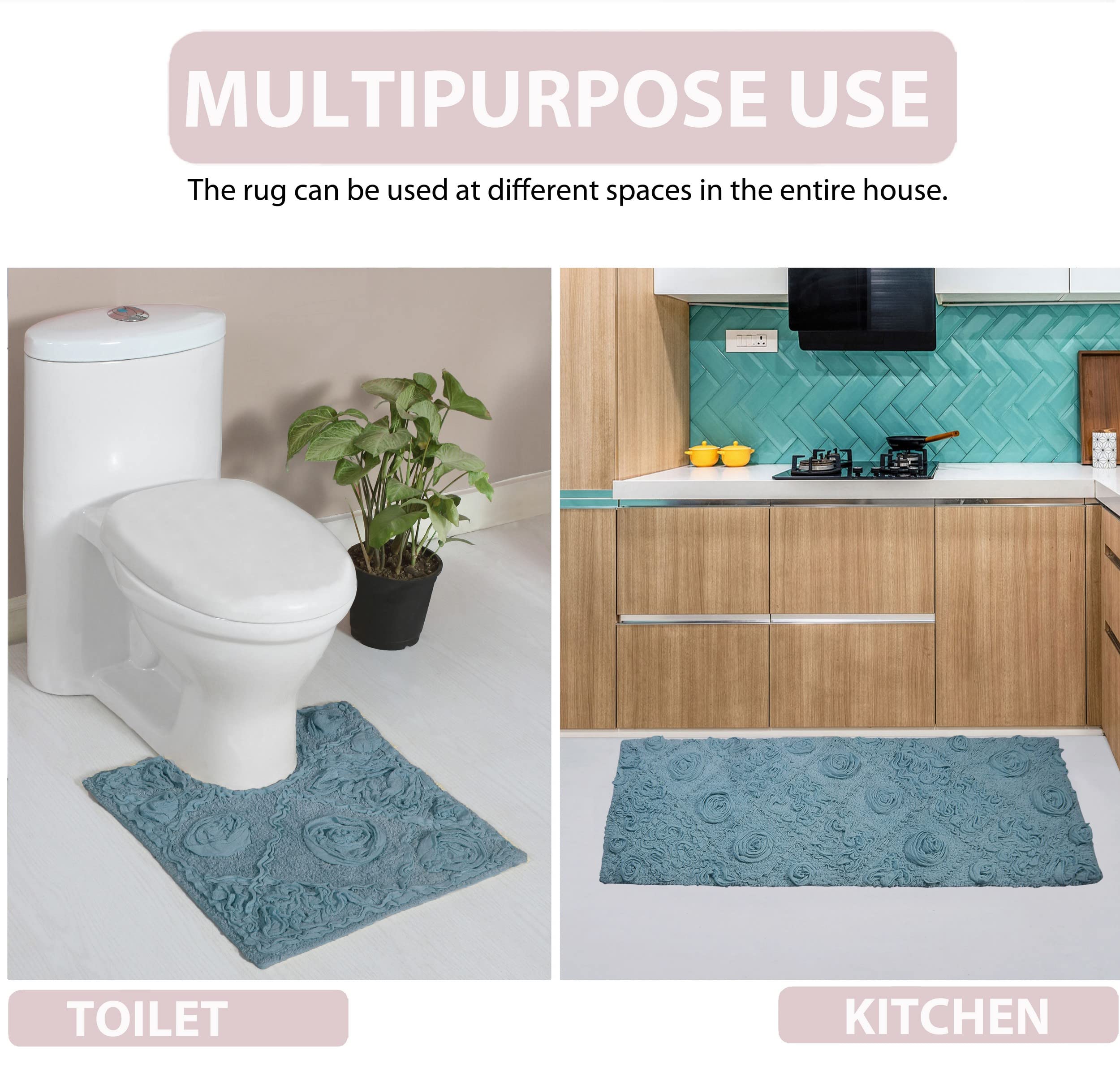 Home Weavers Modesto 100% Cotton Bath Rug Set - Ultra Soft & Absorbent Washable Bathroom Mat, Non-Slip Kitchen Floor Mat (17