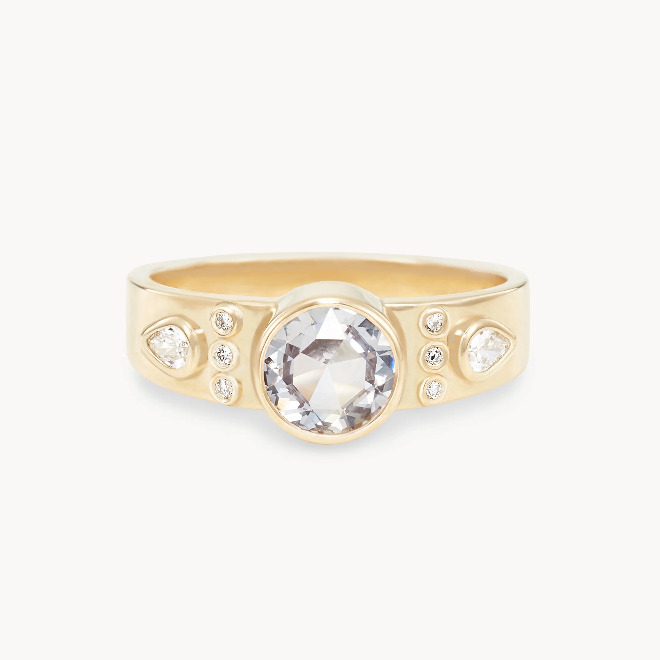 14K Yellow Gold Round Sapphire Forestlight Kiss One-of-a-Kind Ring – Elegant Jewelry for Weddings, Anniversaries & Special Occasions