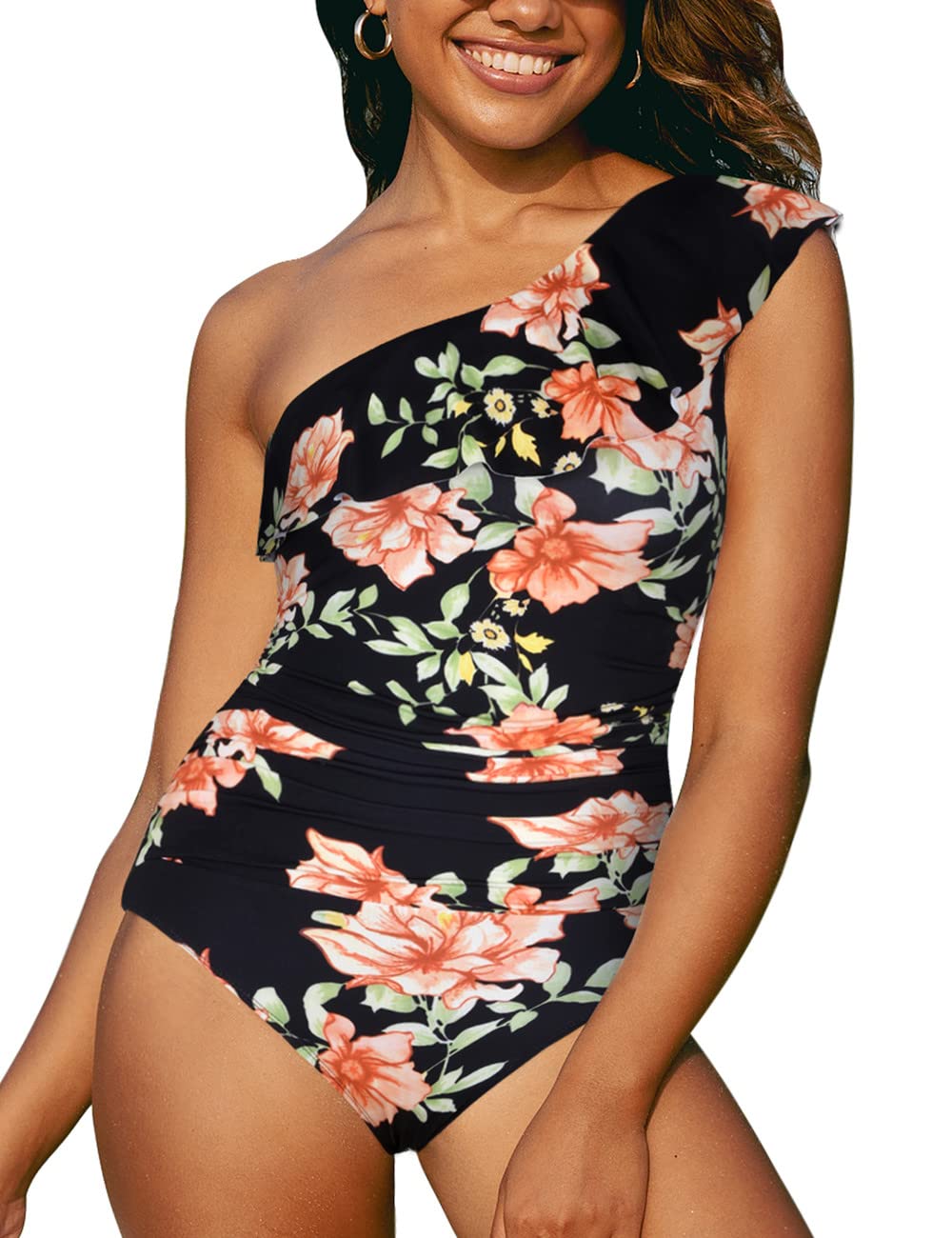 Hilor Women's One Piece Swimsuit - Tummy Control Asymmetric One Shoulder Bathing Suit for Beach, Pool & Vacation | Sexy Slimming Swimwear for Women