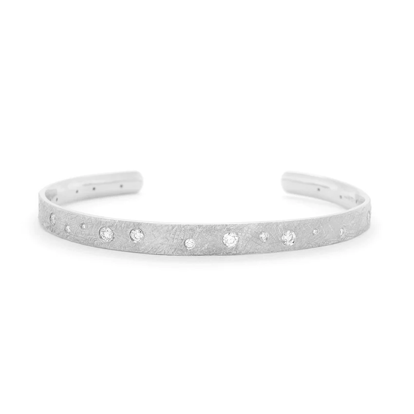 Dancing Diamond 'Boulder' Cuff Bracelet for Women - Elegant Sterling Silver Bangle with Cubic Zirconia Stones - Perfect for Parties, Weddings & Special Occasions