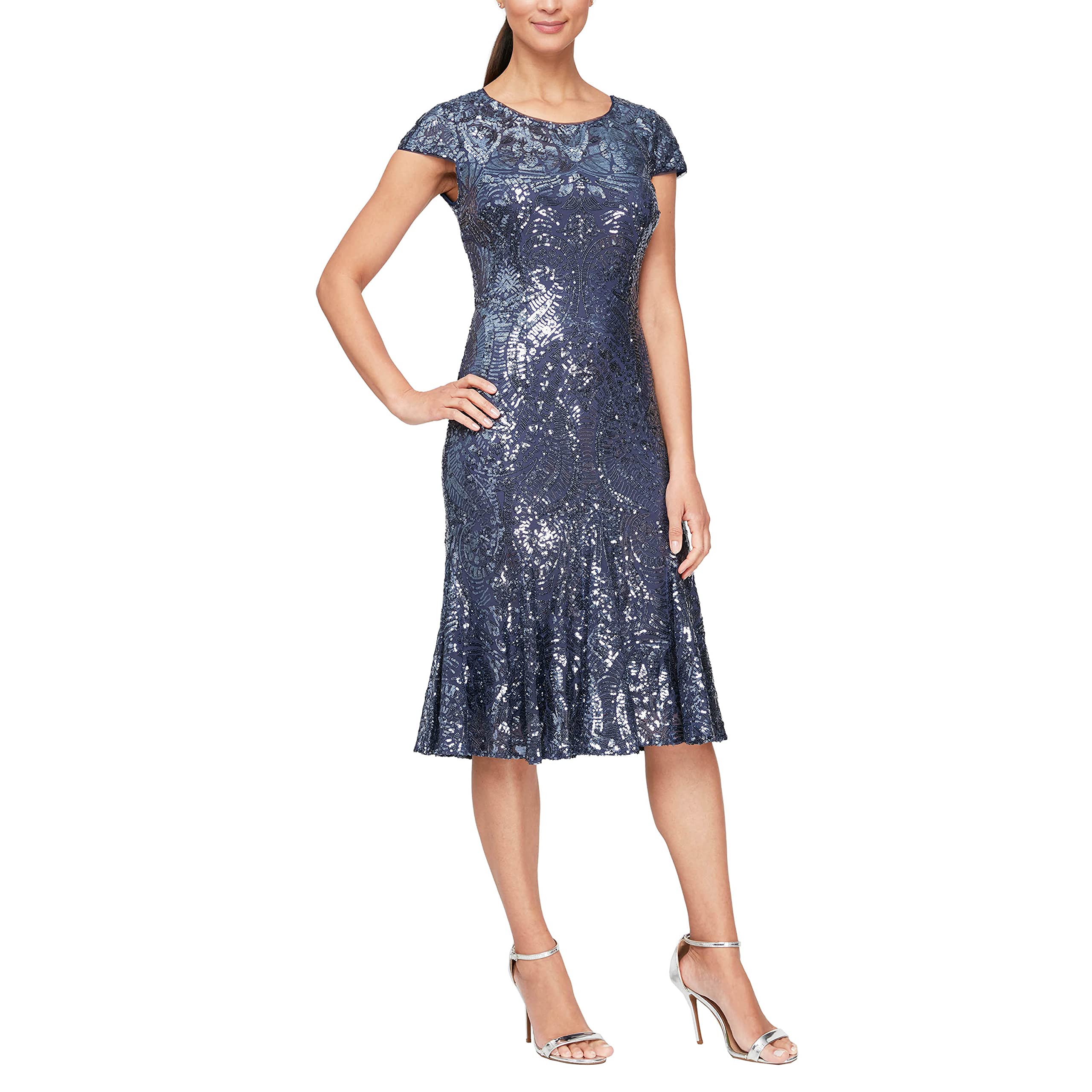 Alex Evenings Women's Embroidered Tea-Length Dress with Godets - Perfect for Weddings, Cocktail Parties & Formal Occasions