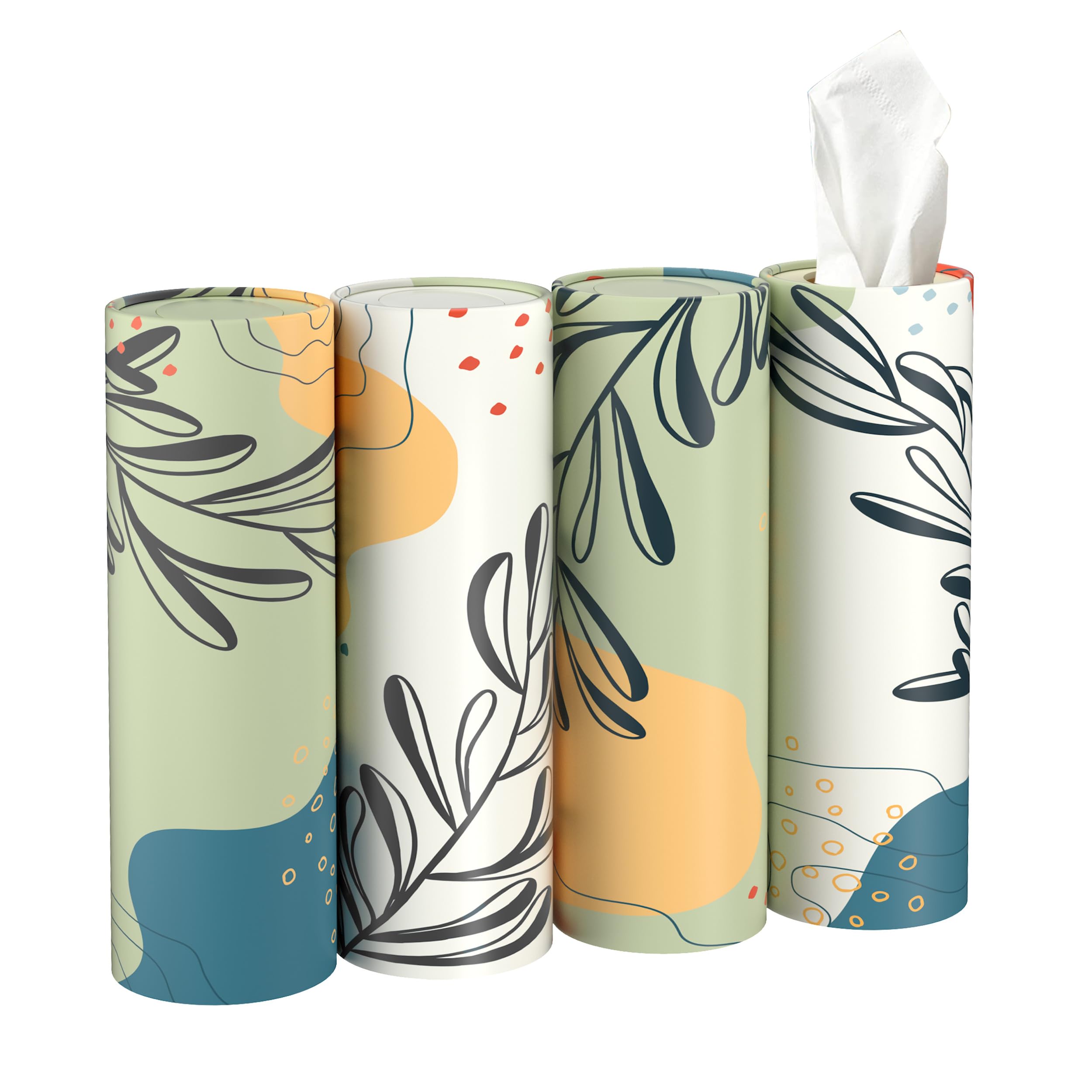 4-Pack Round Car Tissue Holder with 3-Ply Tissues for Car, Home & Office (Boho)