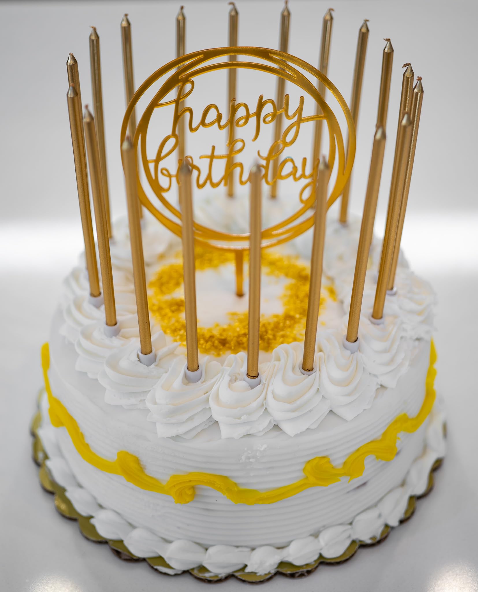 24-Pack Tall Thin Metallic Gold Birthday Candles with Holders & Matching Cake Topper - Slow Burning for Custom Cakes, Cupcakes & Special Occasions | Elegant Party Decor by Dream VZN