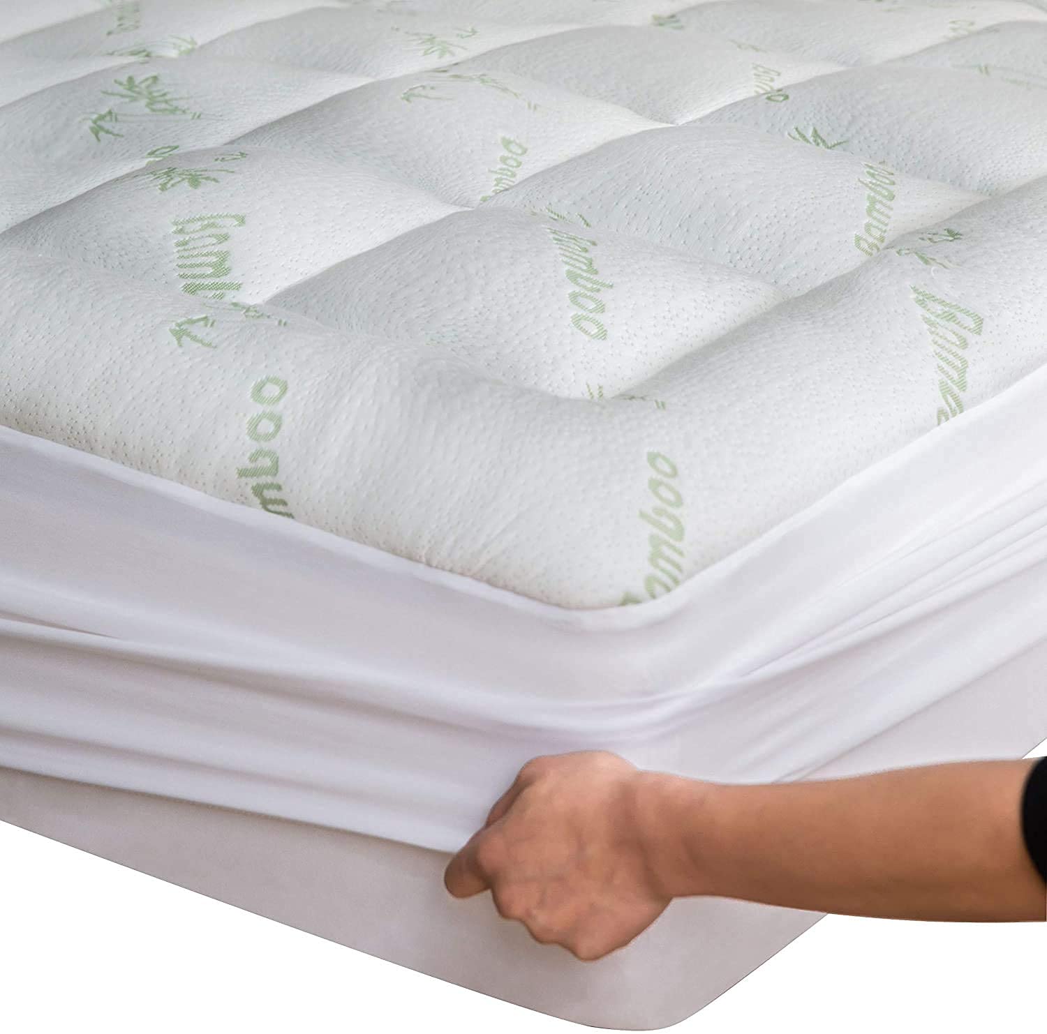 Bamboo Mattress Topper Queen Size 60x75 Inches - Cooling Pillow Top for RV Short Queen Beds | Fits 8-20 Inch Deep Mattresses | Breathable, Plush & Extra Thick Bamboo Fiber Pad | Perfect for Hot Sleepers & RV/Camper Use