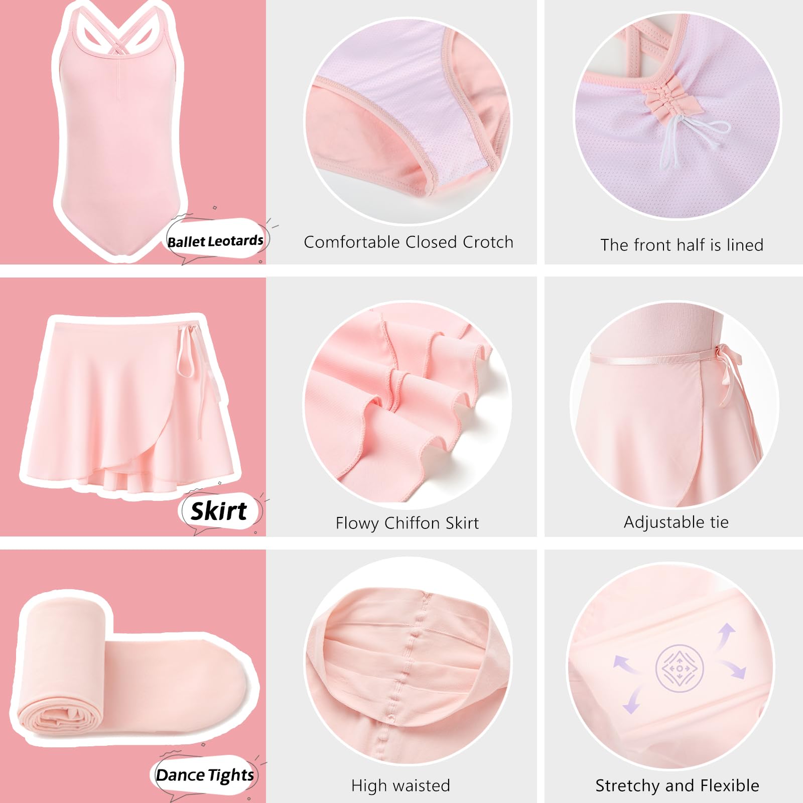 HiDance Girls Ballet Leotard with Skirt & Tights - Toddler Dance Dress Outfit Combo for Ballet Class, Recital, and Performance