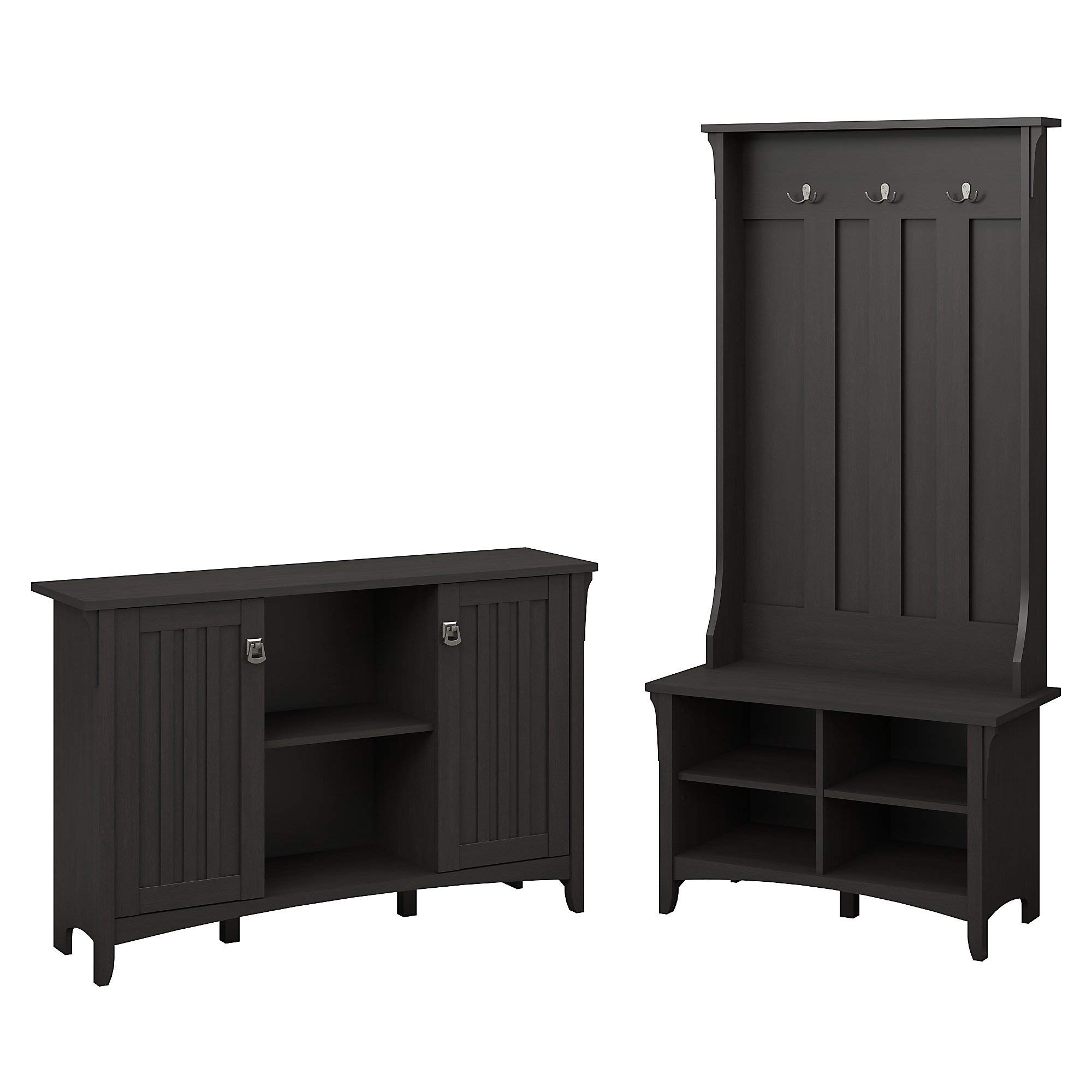 Bush Furniture Salinas Entryway Storage Set - Hall Tree, Shoe Bench & Accent Cabinet in Vintage Black | Perfect for Small Spaces, Mudroom Organization & Home Entry Decor