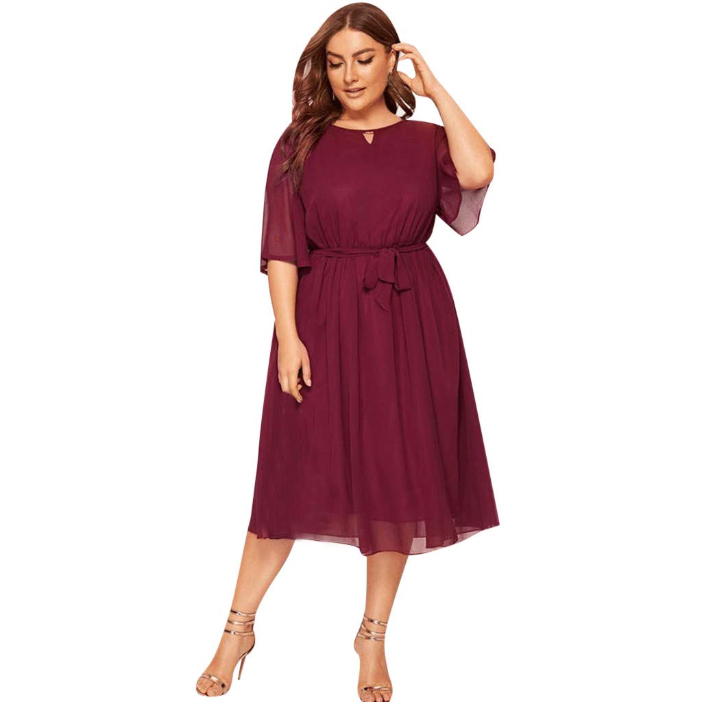 Elegant Plus Size Women's Knee-Length Sleeve Dress for Party & Casual Wear - Flattering Gown for Special Occasions, Office & Date Nights
