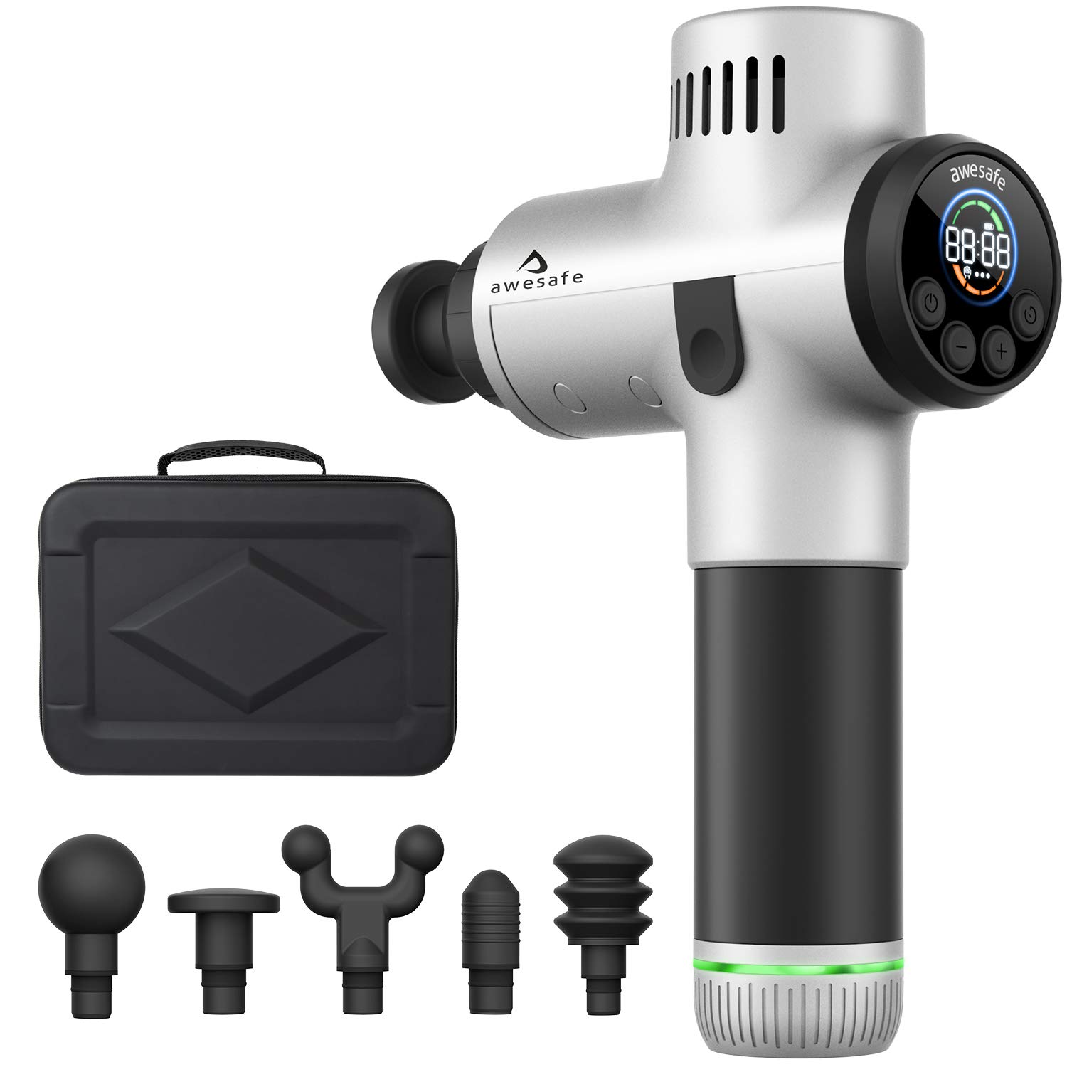 **Awesafe Deep Tissue Massage Gun - Handheld Percussion Muscle Massager for Pain Relief, Electric Body Massager with Quiet Brushless Motor, 4 Speed Levels, LCD Screen & 5 Interchangeable Heads - Perfect for Athletes, Gym Recovery, and Home Relaxation**