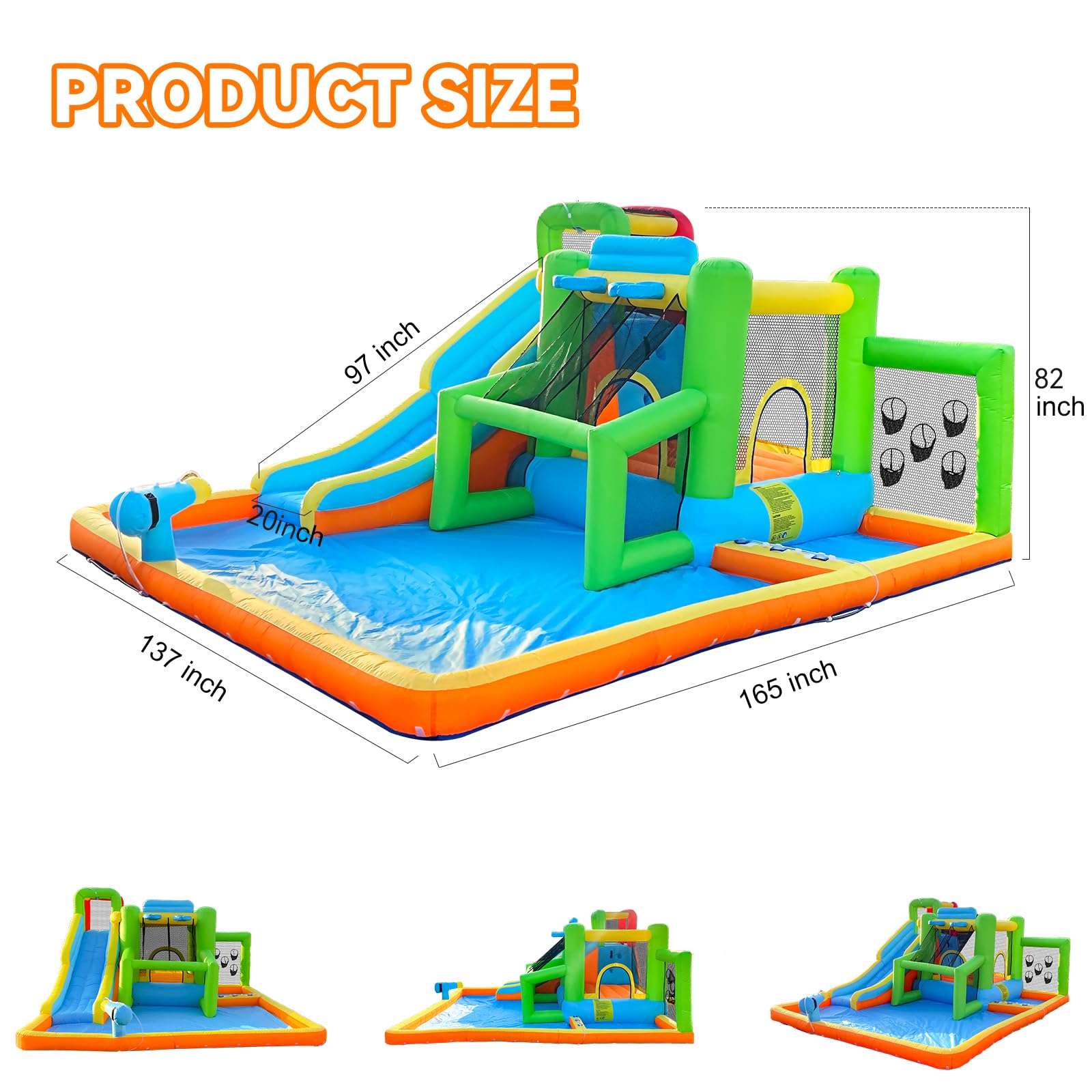 FBSPORT 9-in-1 Inflatable Bounce House Water Slide with 550W Blower - Kids Indoor/Outdoor Bouncy Castle with Ball Shooting, Water Gun, Splash Pool & Bounce Area | Perfect for Birthday Parties, Backyard Fun & Summer Water Play
