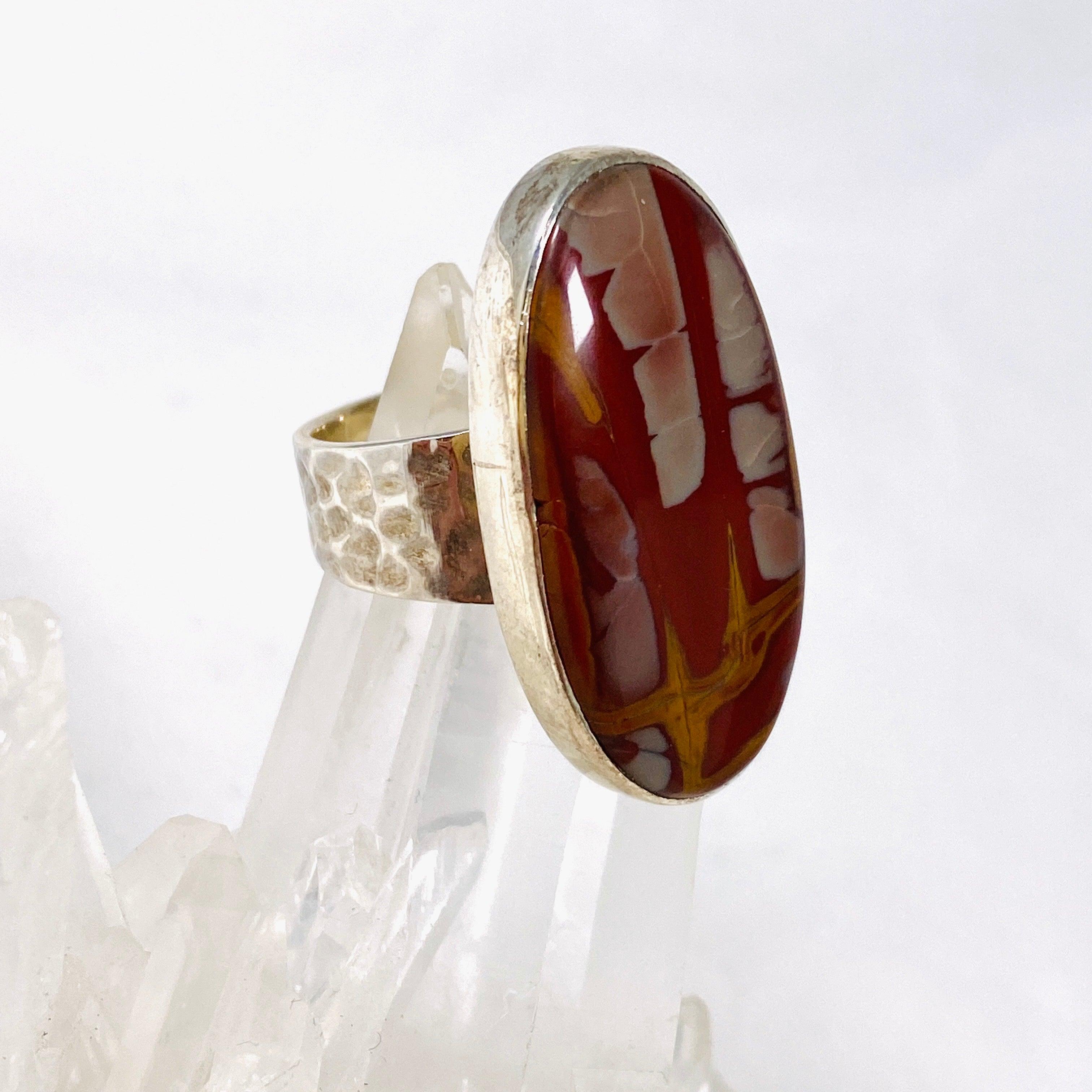 Pilbara Noreena Jasper Oval Hammered Band Ring - Size 9 - KRGJ2219 - Handmade Boho Jewelry for Women - Perfect for Everyday Wear & Special Occasions