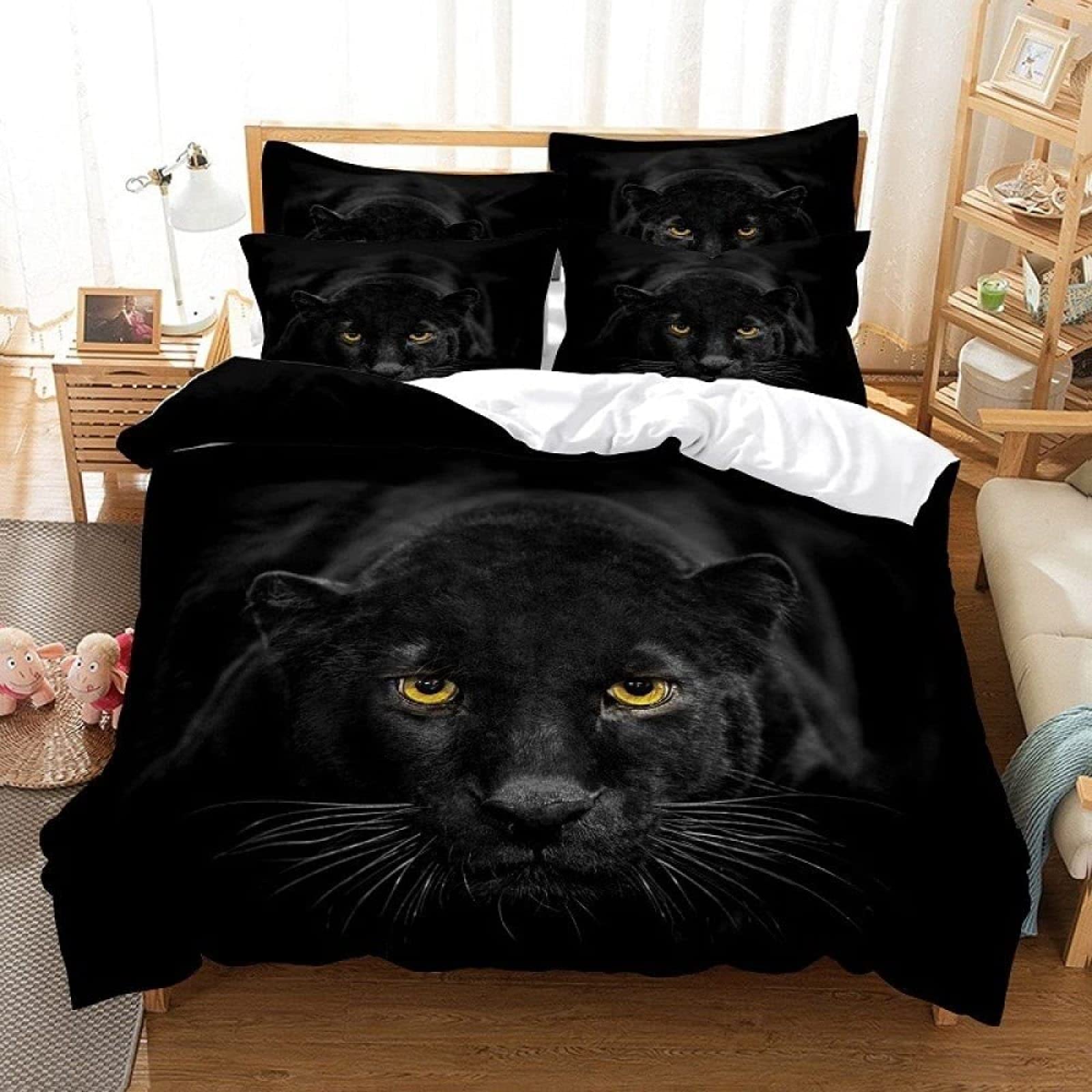 3D Black Panther Wildlife Duvet Cover Twin Size - 2 Piece Microfiber Bedding Set with 1 Pillowcase (68