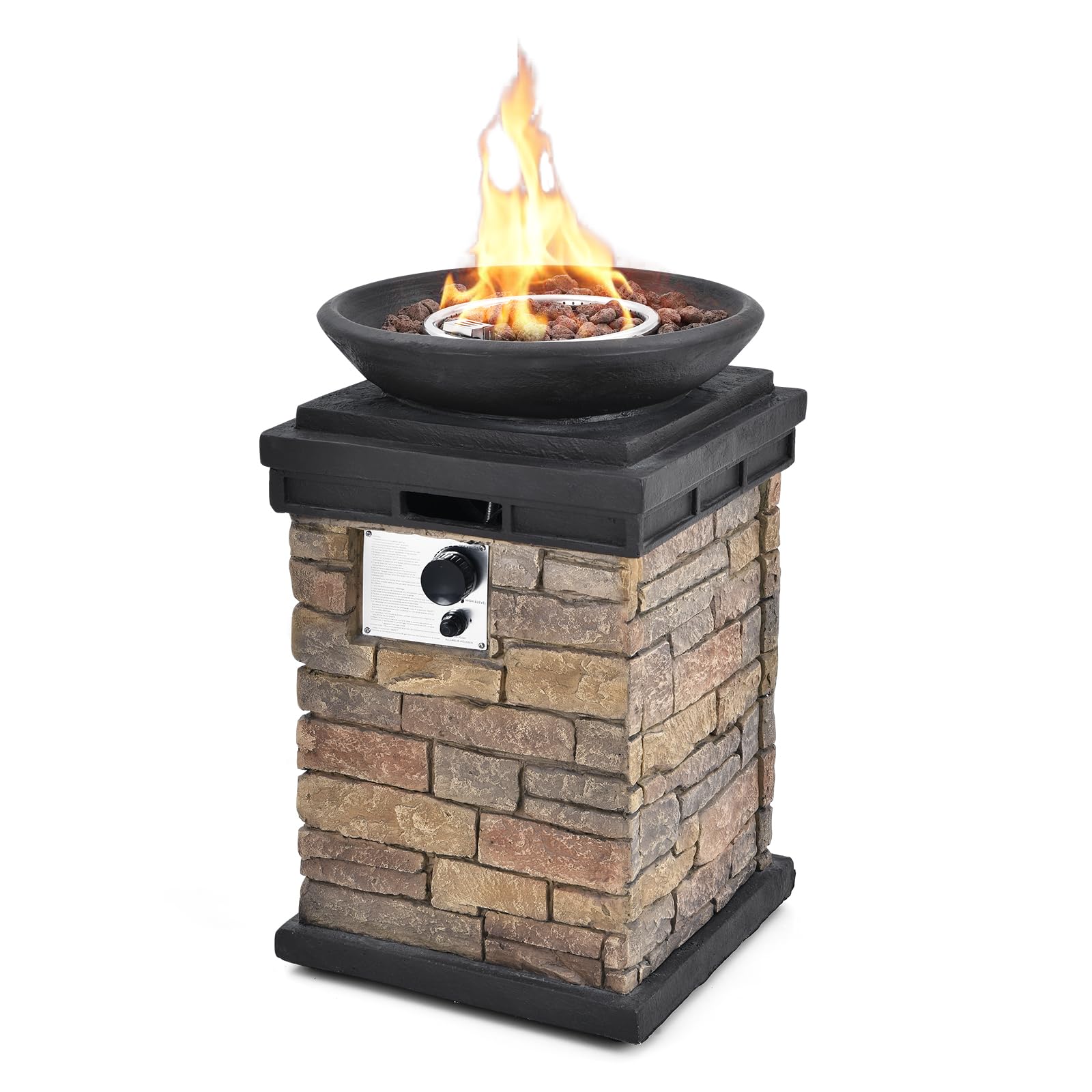ARLIME 40,000 BTU Outdoor Propane Fire Pit Bowl - Realistic Fire Column Heater with Free Lava Rocks & Rain Cover - Fits 20lb Tank - Perfect for Patio, Backyard, Camping & Outdoor Gatherings