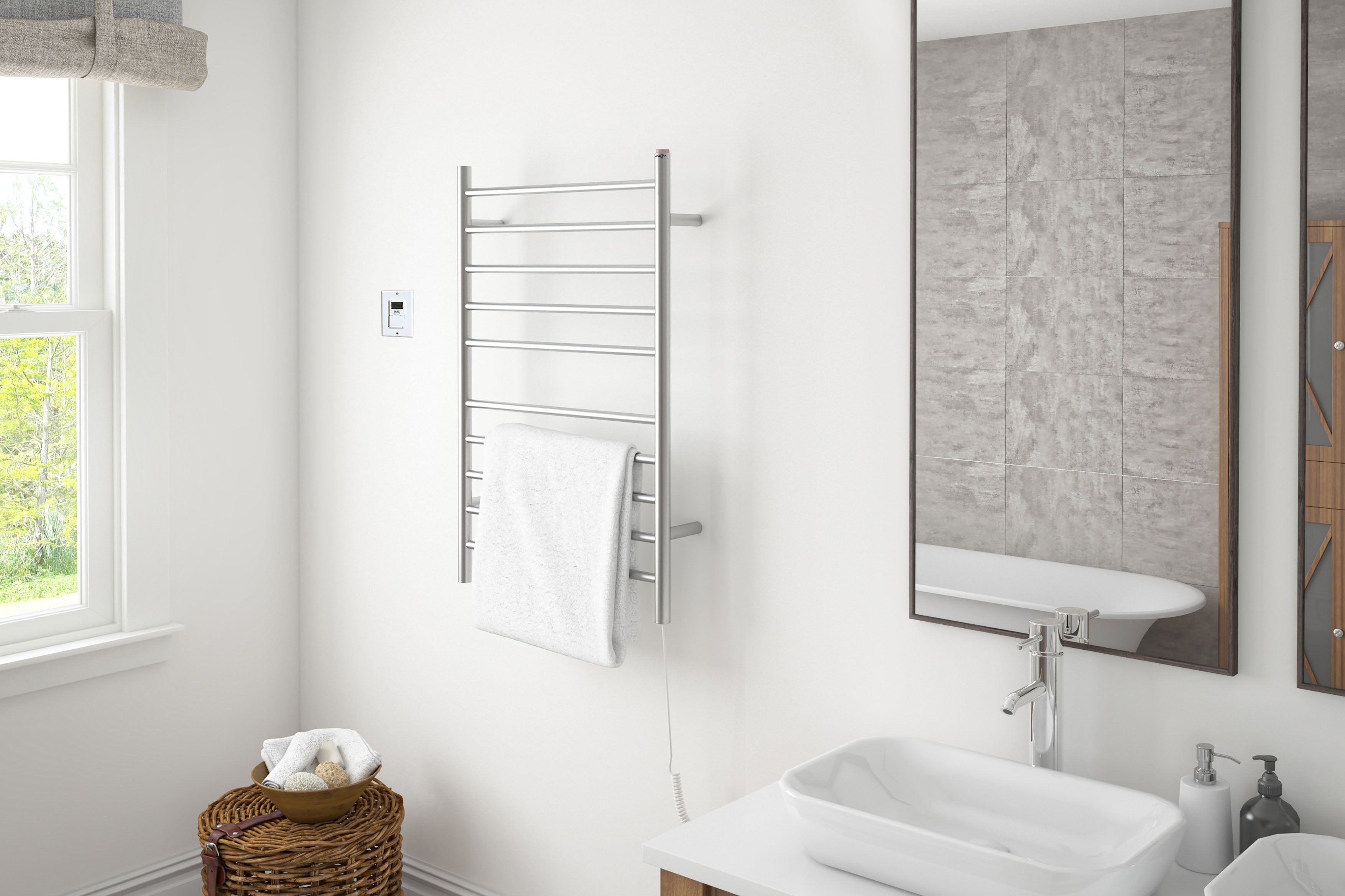 Premium 10 Bar Hardwired & Plug-in Towel Warmer - Brushed Stainless Steel with Timer | Fast Heating for Bathroom, Spa & Luxury Home Use