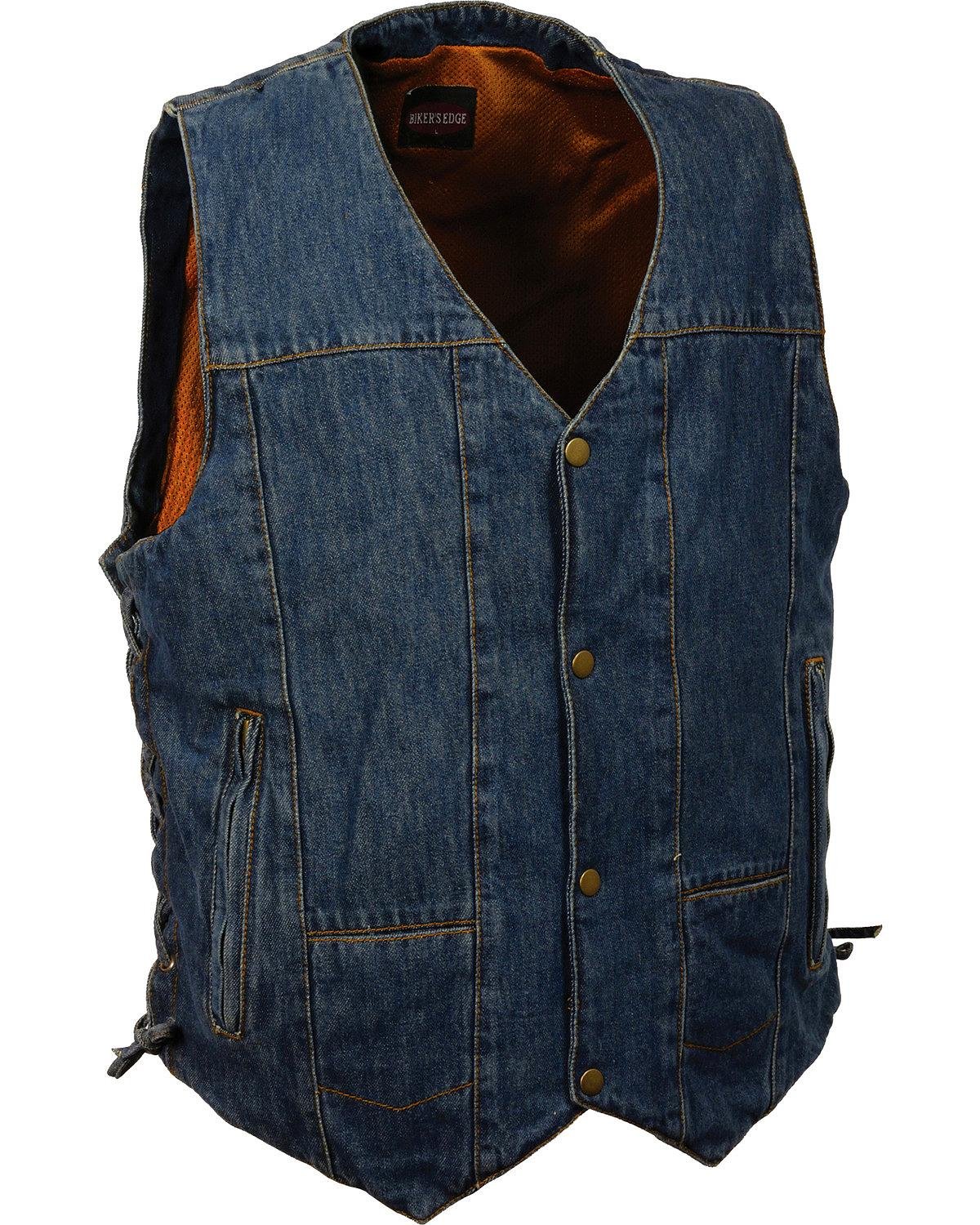 Milwaukee Men's 10 Pocket Denim Vest - Blue Distressed Workwear Jacket for Outdoor Activities, Motorcycle Riding & Casual Wear