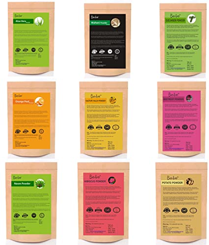 100% Natural & Organic Aloe Vera Multani Mitti Neem Orange Peel Kasturi Haldi Cucumber Hibiscus Beetroot Potato Powder (50g) for Glowing Skin & Hair Care - DIY Face Mask, Body Scrub & Hair Treatment