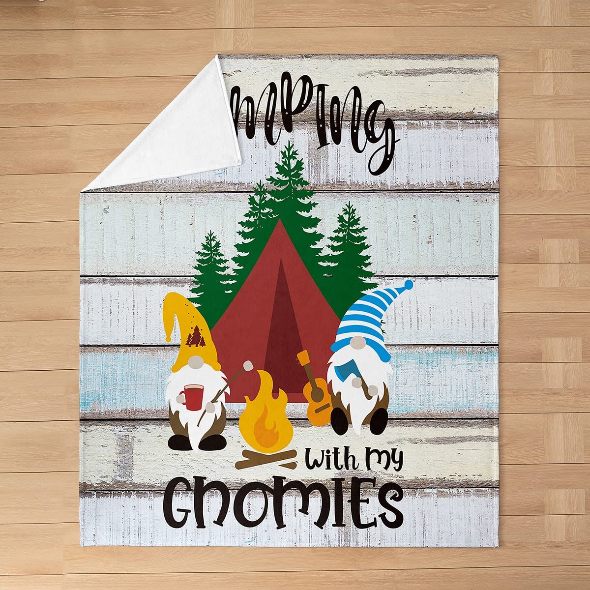 Soft Cozy Camper Fleece Throw Blanket 50x60 inches - Cute Gnome & Cartoon Gnomies Design for Kids, Girls | Perfect for Camping, Bed, Sofa & Couch | Farmhouse Rustic Decor Plush Blanket | Ultra Soft Fuzzy Flannel Throw for Winter & Home Decor