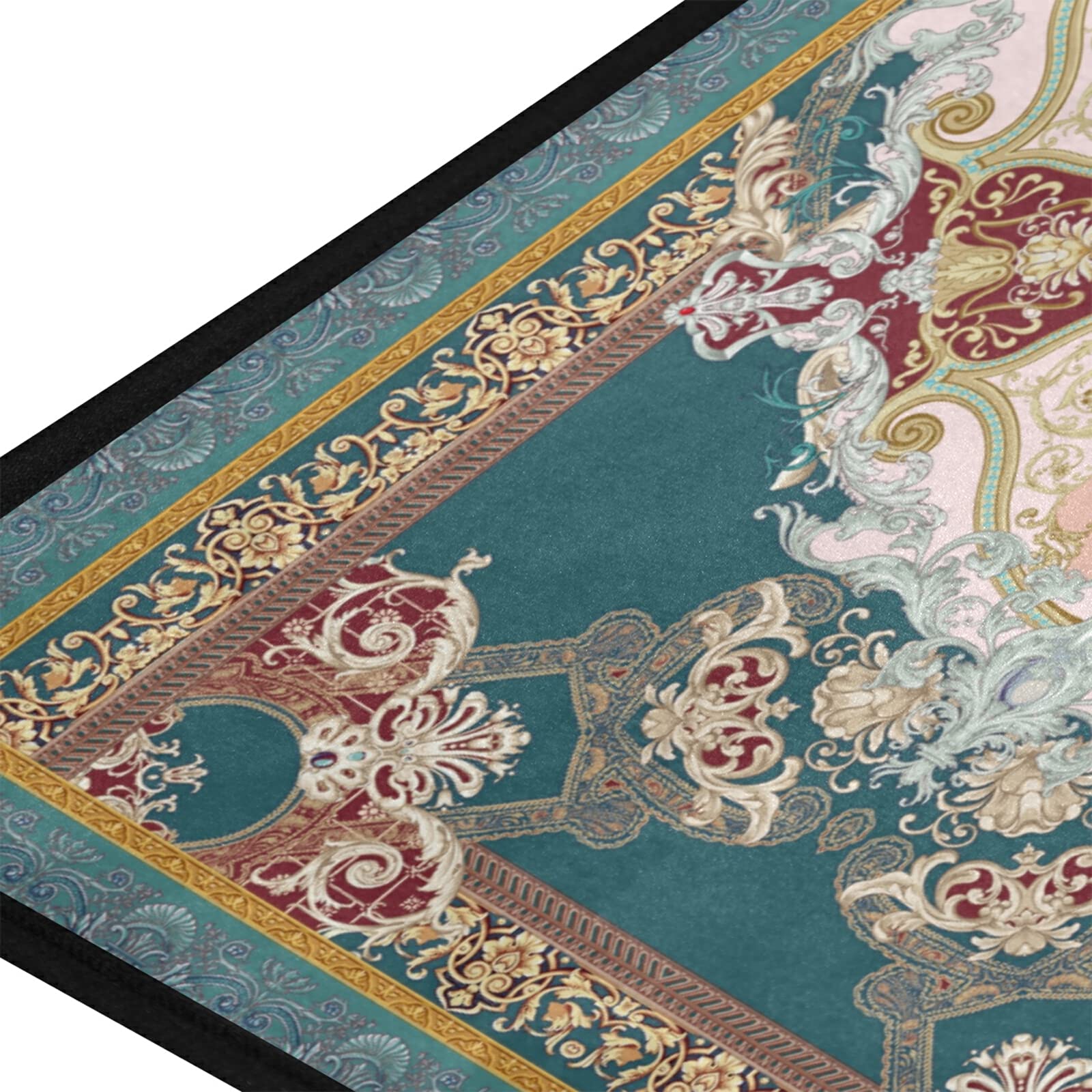 Non-Slip Washable Retro Teal Blue Kitchen Rugs and Mats - Absorbent Cushioned Floor Mat for Sink Area - 39