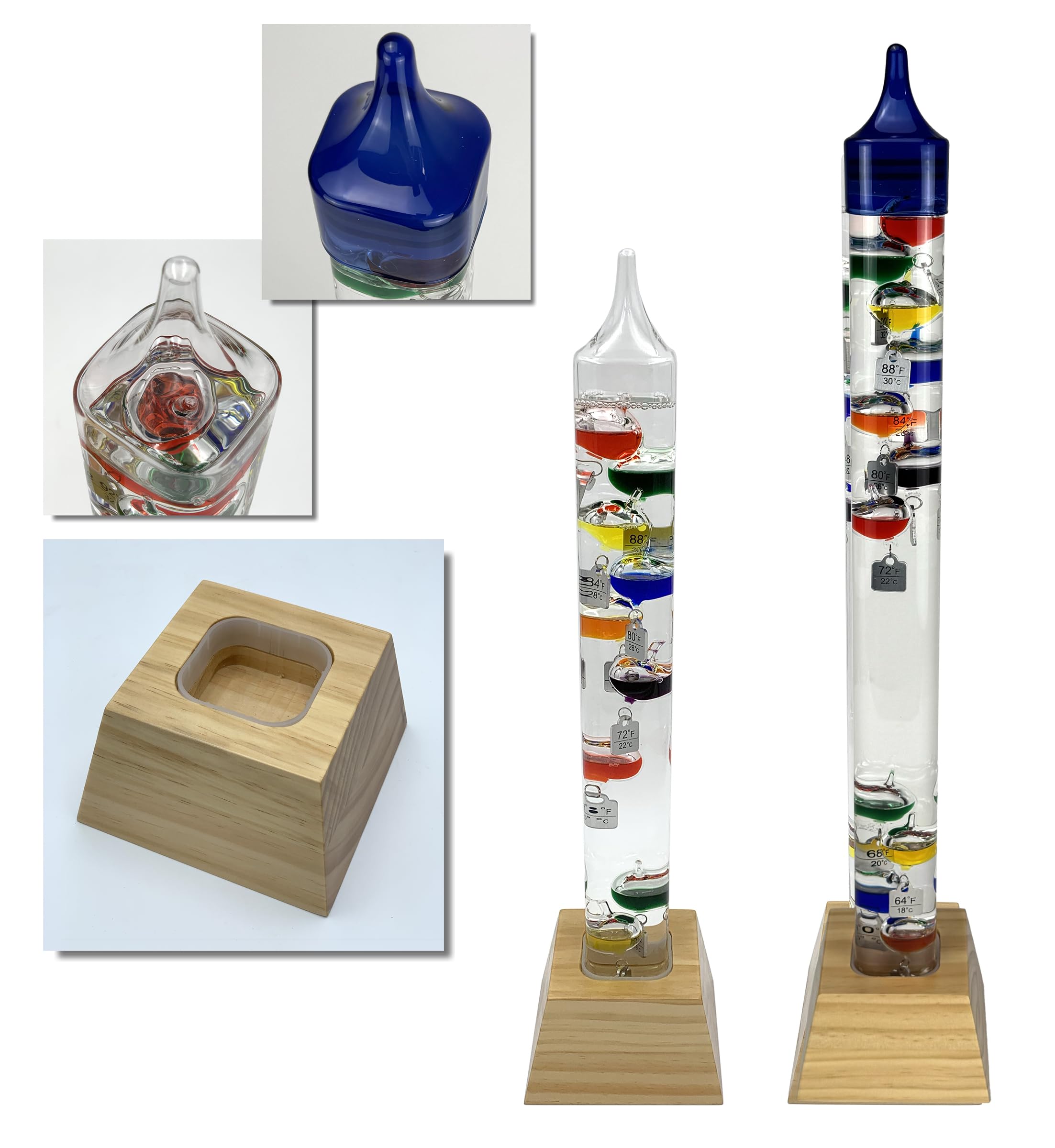 Glass Tube Galileo Thermometer with Wooden Base - 20