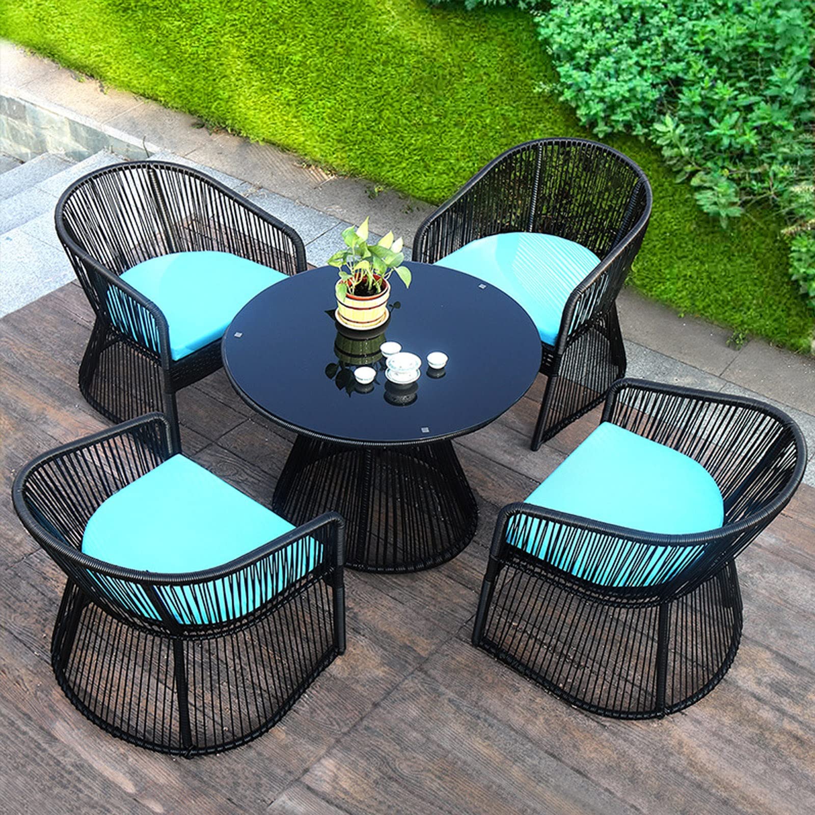5-Piece Outdoor Patio Furniture Set - Rattan Wicker Chairs with Glass Table - Waterproof & Durable for Backyard, Porch, Garden, Poolside, Balcony - Perfect for Relaxing & Entertaining Outdoors