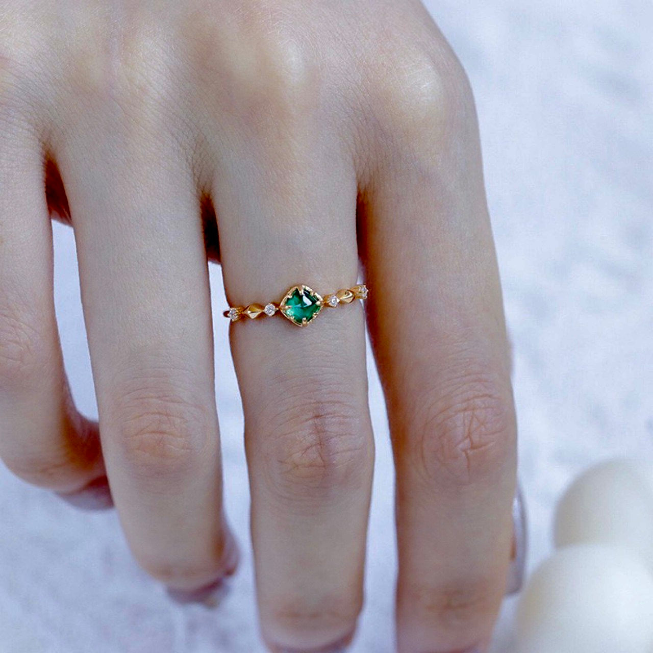 14K Gold Plated Minimalist Emerald Promise Ring for Women | Elegant & Dainty Engagement Jewelry Gift for Her | Perfect for Anniversaries, Valentine's Day & Special Occasions