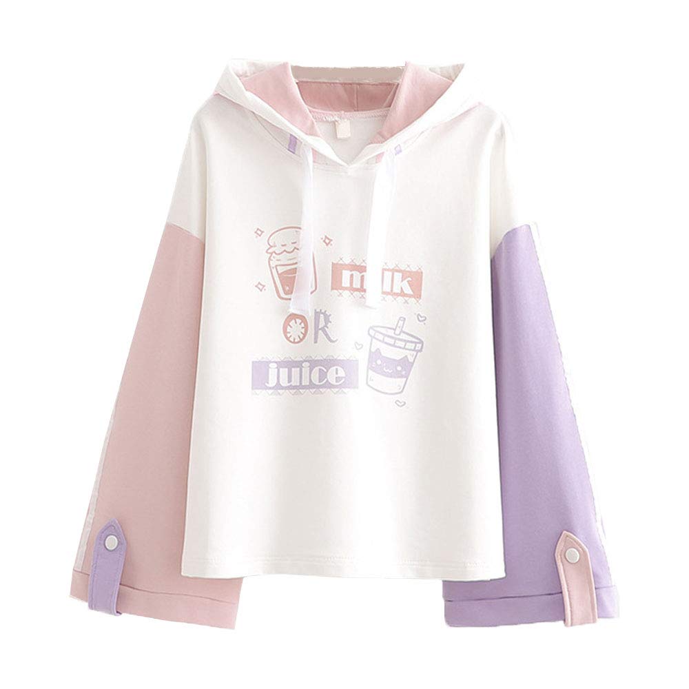 Cute Lolita Hoodie for Girls - Cartoon Patchwork Long Sleeve Top for Casual Wear