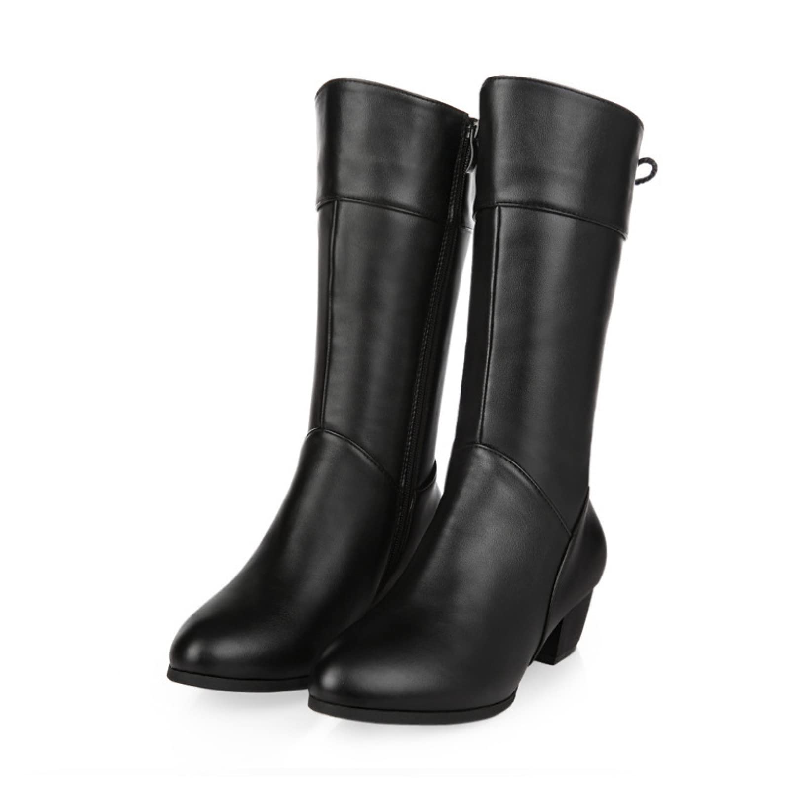 Women's Chunky Block Heel Boots - Side Zipper Mid Calf Dress Booties - Fashion Faux Leather Ankle Boots for Ladies - Perfect for Travel, Work & Night Out