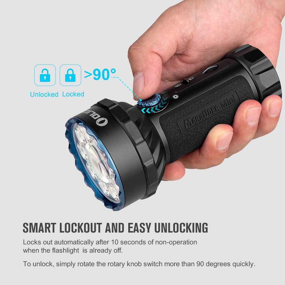 Olight Marauder Mini LED Flashlight - 7000 Lumens Ultra Bright Rechargeable Flashlight with 600m Range | Powerful Floodlight & Spotlight for Camping, Hiking, Emergency, Rescue (Black)