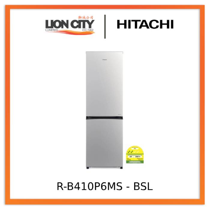 Hitachi 330L 2-Door Refrigerator R B410P6MS BSL with Bottom Freezer - Energy Efficient Large Capacity Fridge for Home, Kitchen, and Office Use