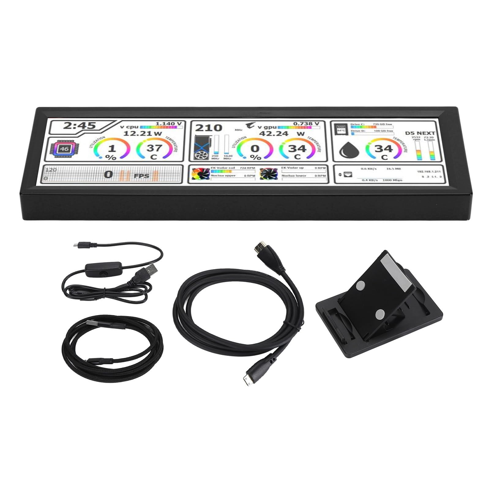 Zunate 8.8 Inch PC Temperature Monitor - Secondary Display with One-Touch Control, USB Plug & Play, Mini HD Interface, HD IPS LCD Screen - Compatible with Raspberry Pi, Linux & Windows (Black) - Perfect for Gaming Rigs, Workstations & Home Office Setups