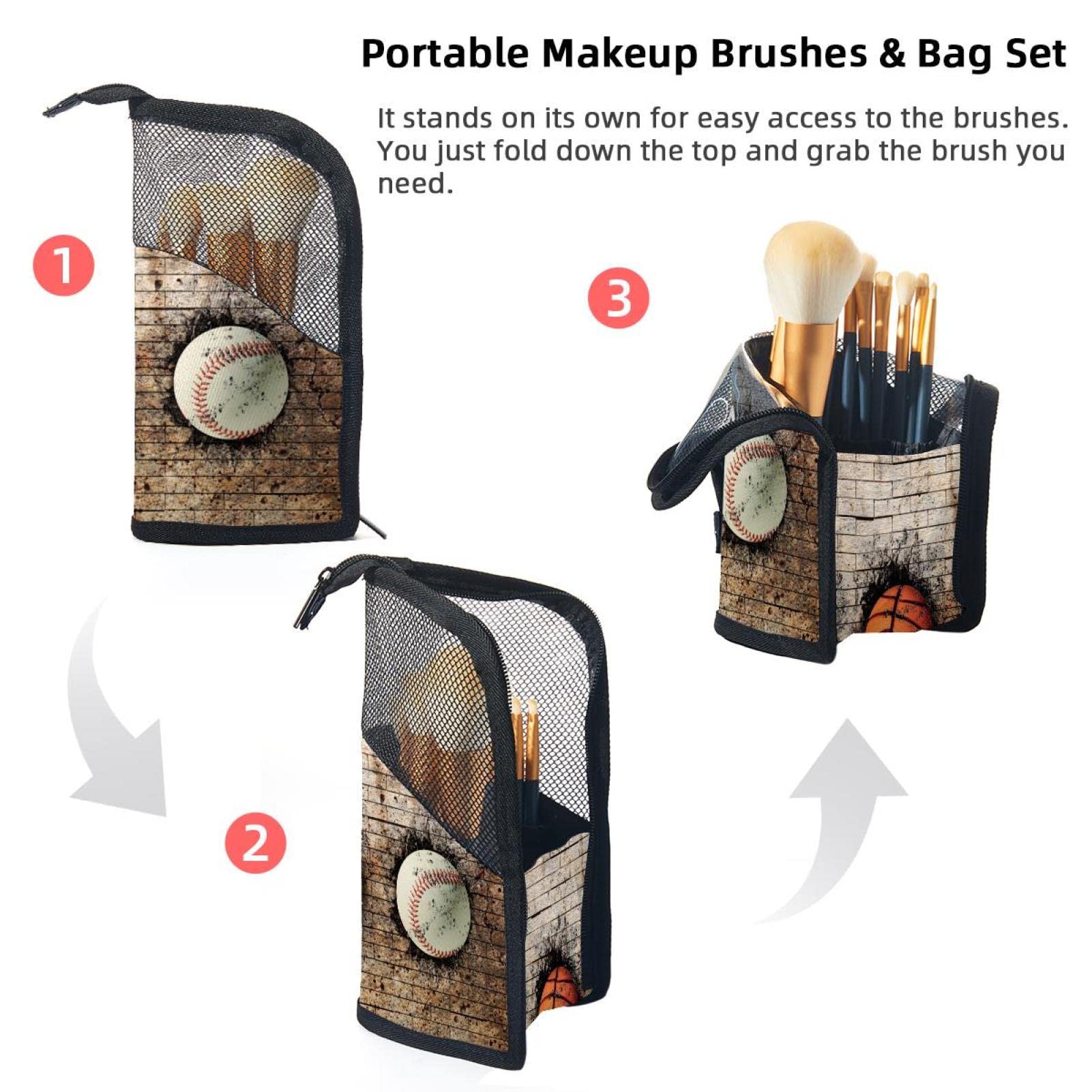 12-Slot Makeup Brush Organizer Bag - Portable Cosmetic Brush Holder Case for Travel, Basketball, Football, Baseball Fans | Perfect for Makeup Artists & Sports Enthusiasts
