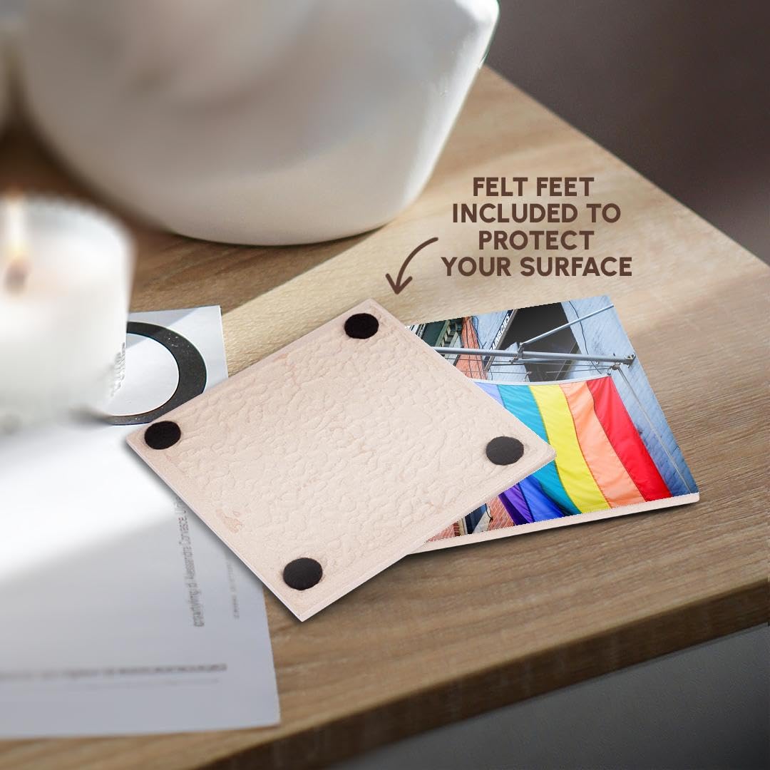 3D Rose Gay Pride Flag New York USA Ceramic Tile Coasters - Perfect for LGBTQ+ Events, Home Decor & Bar Accessories