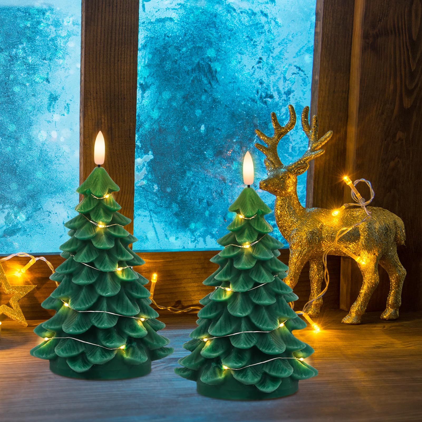 Remote Timer LED Flameless Christmas Candles - 2 Pack for Holiday Decor